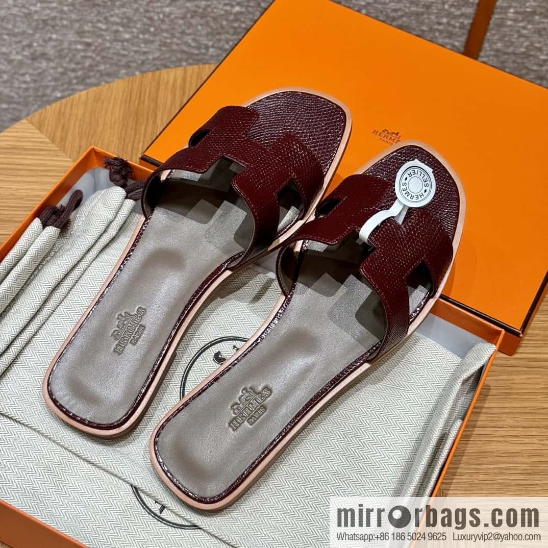 Hermès 181 Oran Sandals, Saddle Red/OG/Rouge Sellier Lizard 🦎/Lizard