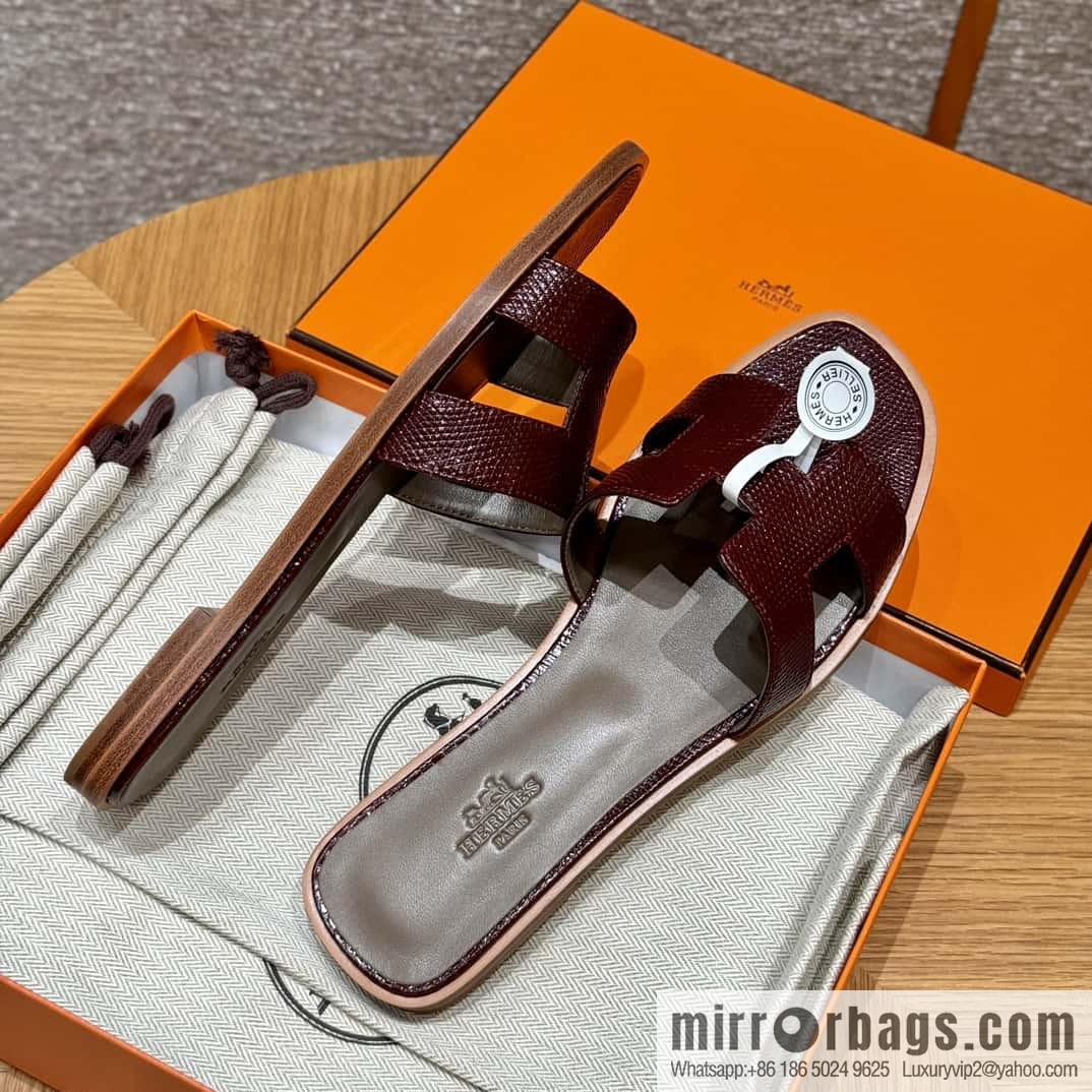 Hermès 181 Oran Sandals, Saddle Red/OG/Rouge Sellier Lizard 🦎/Lizard