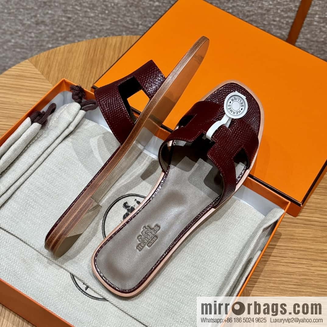Hermès 181 Oran Sandals, Saddle Red/OG/Rouge Sellier Lizard 🦎/Lizard