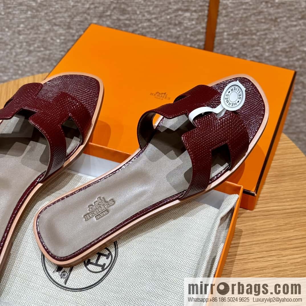 Hermès 181 Oran Sandals, Saddle Red/OG/Rouge Sellier Lizard 🦎/Lizard