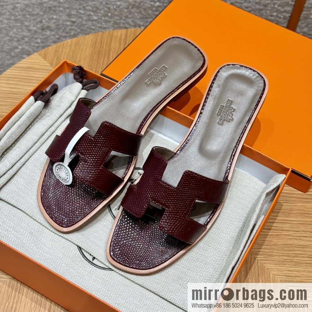 Hermès 181 Oran Sandals, Saddle Red/OG/Rouge Sellier Lizard 🦎/Lizard
