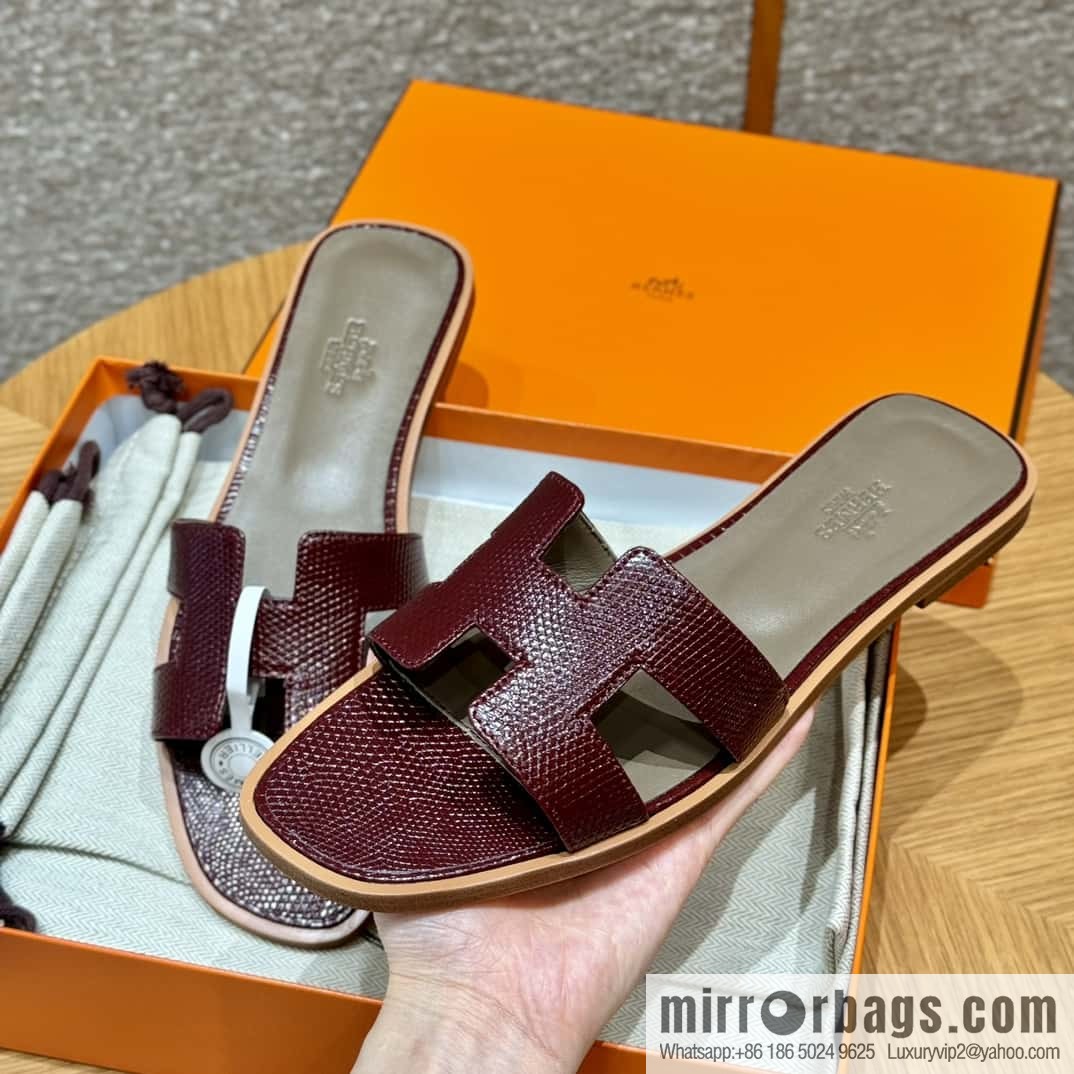 Hermès 181 Oran Sandals, Saddle Red/OG/Rouge Sellier Lizard 🦎/Lizard
