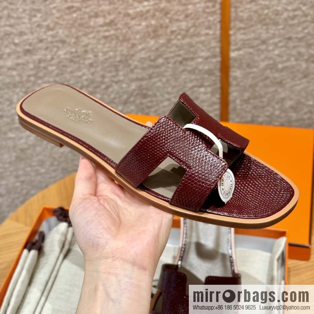 Hermès 181 Oran Sandals, Saddle Red/OG/Rouge Sellier Lizard 🦎/Lizard