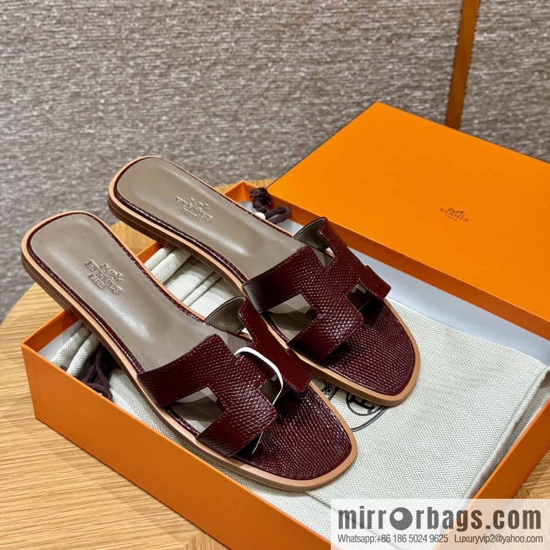 Hermès 181 Oran Sandals, Saddle Red/OG/Rouge Sellier Lizard 🦎/Lizard