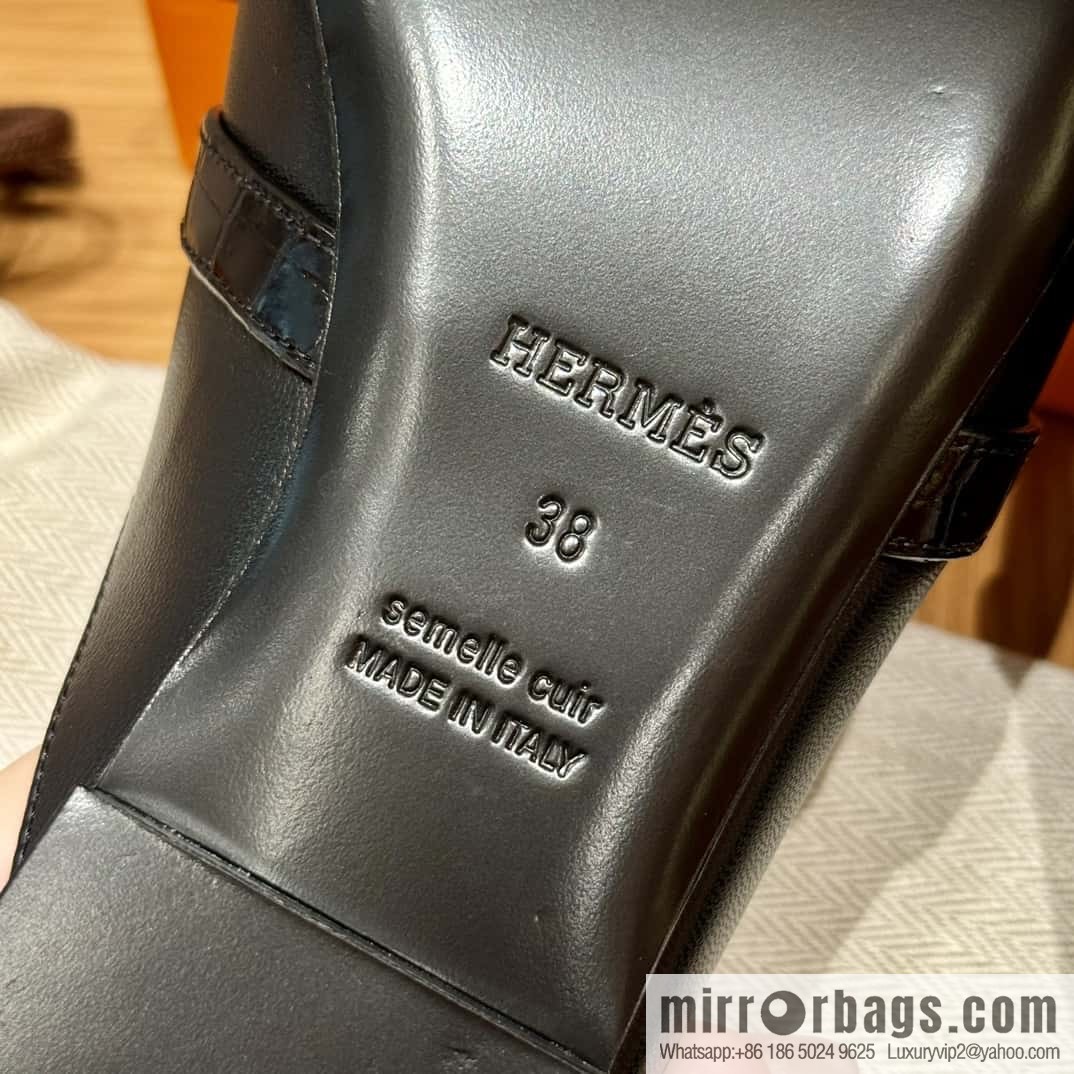 Hermès 188 OZ mule shoes half drag, black/ck89/noir goatskin/alligator/goatskin/Alligator