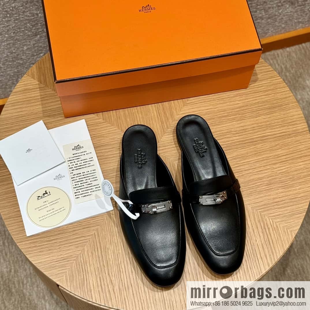 Hermès 188 OZ mule shoes half drag, black/ck89/noir goatskin/alligator/goatskin/Alligator