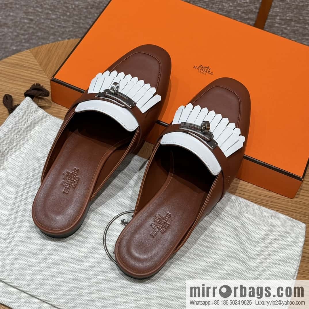 Hermès 192 Royal loafers, saddle brown/34/Favue/plain white/01/Blanc suede /goatskin