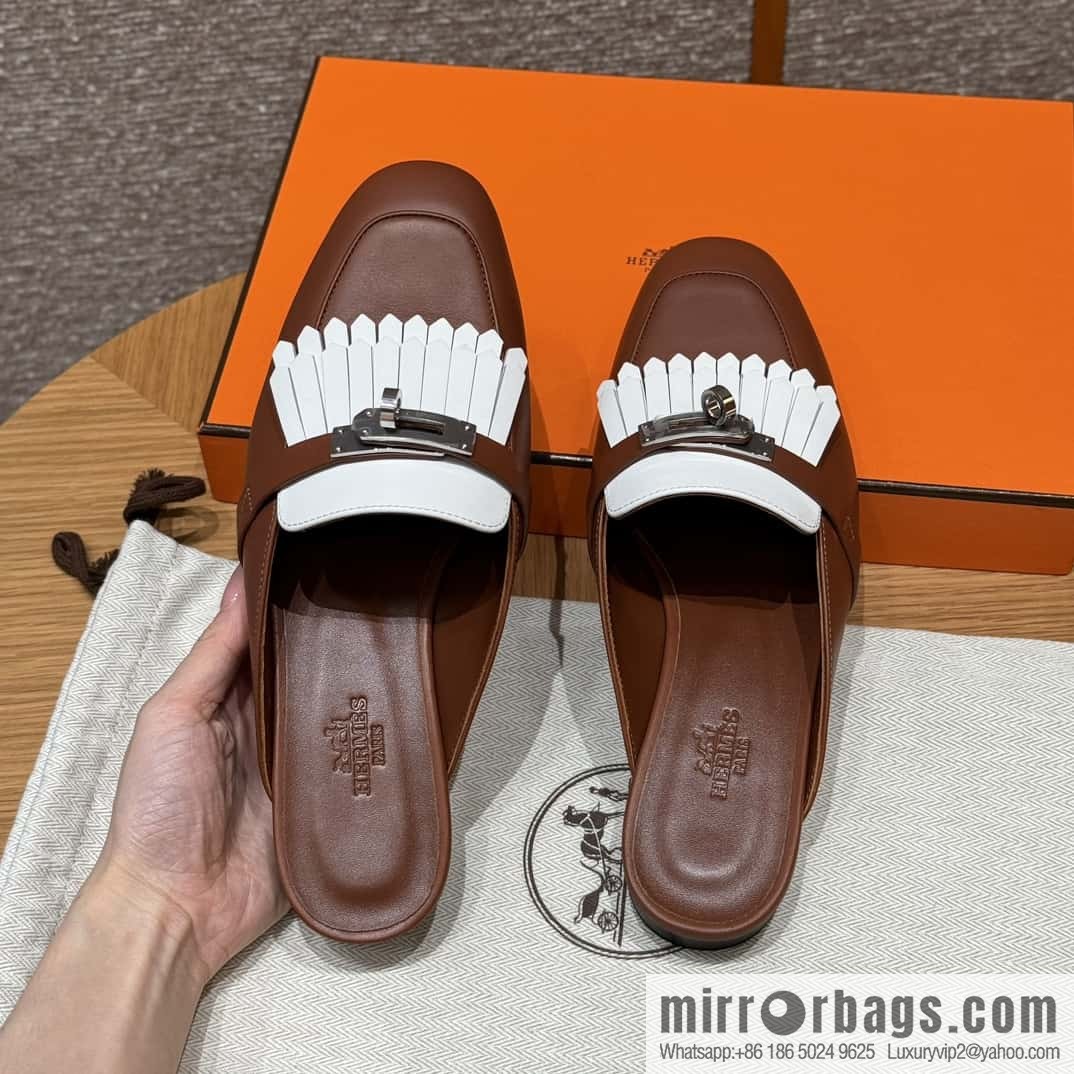 Hermès 192 Royal loafers, saddle brown/34/Favue/plain white/01/Blanc suede /goatskin