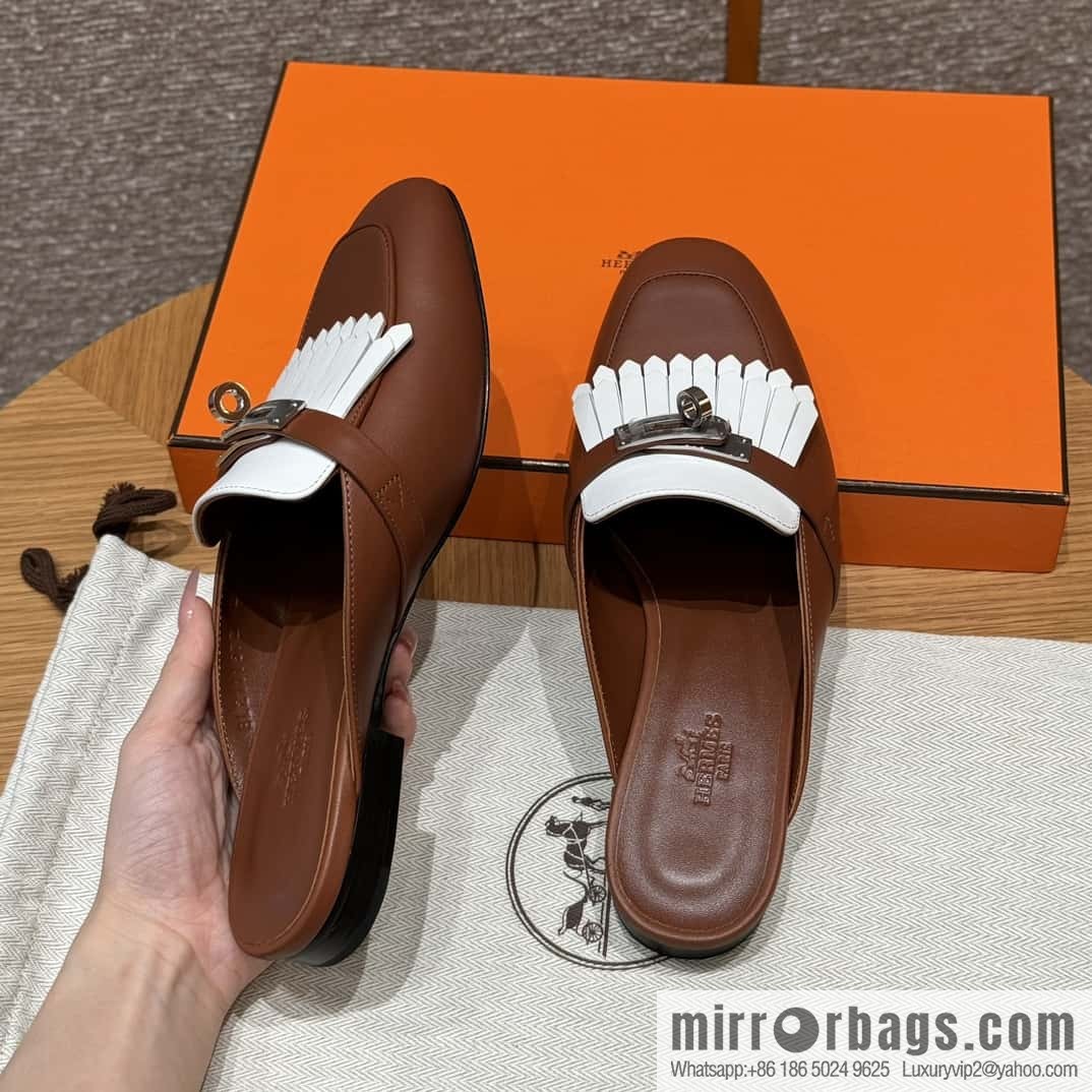 Hermès 192 Royal loafers, saddle brown/34/Favue/plain white/01/Blanc suede /goatskin