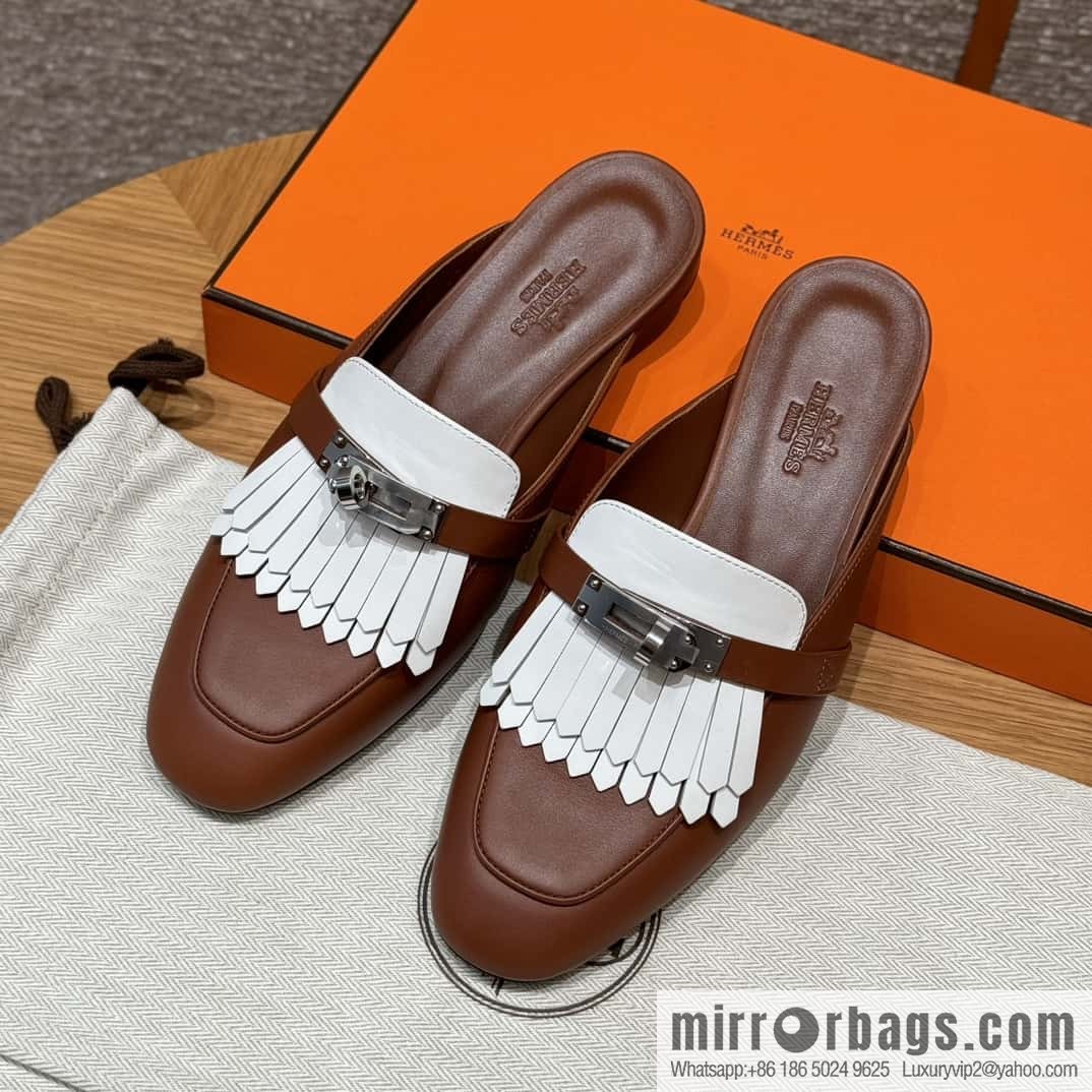Hermès 192 Royal loafers, saddle brown/34/Favue/plain white/01/Blanc suede /goatskin