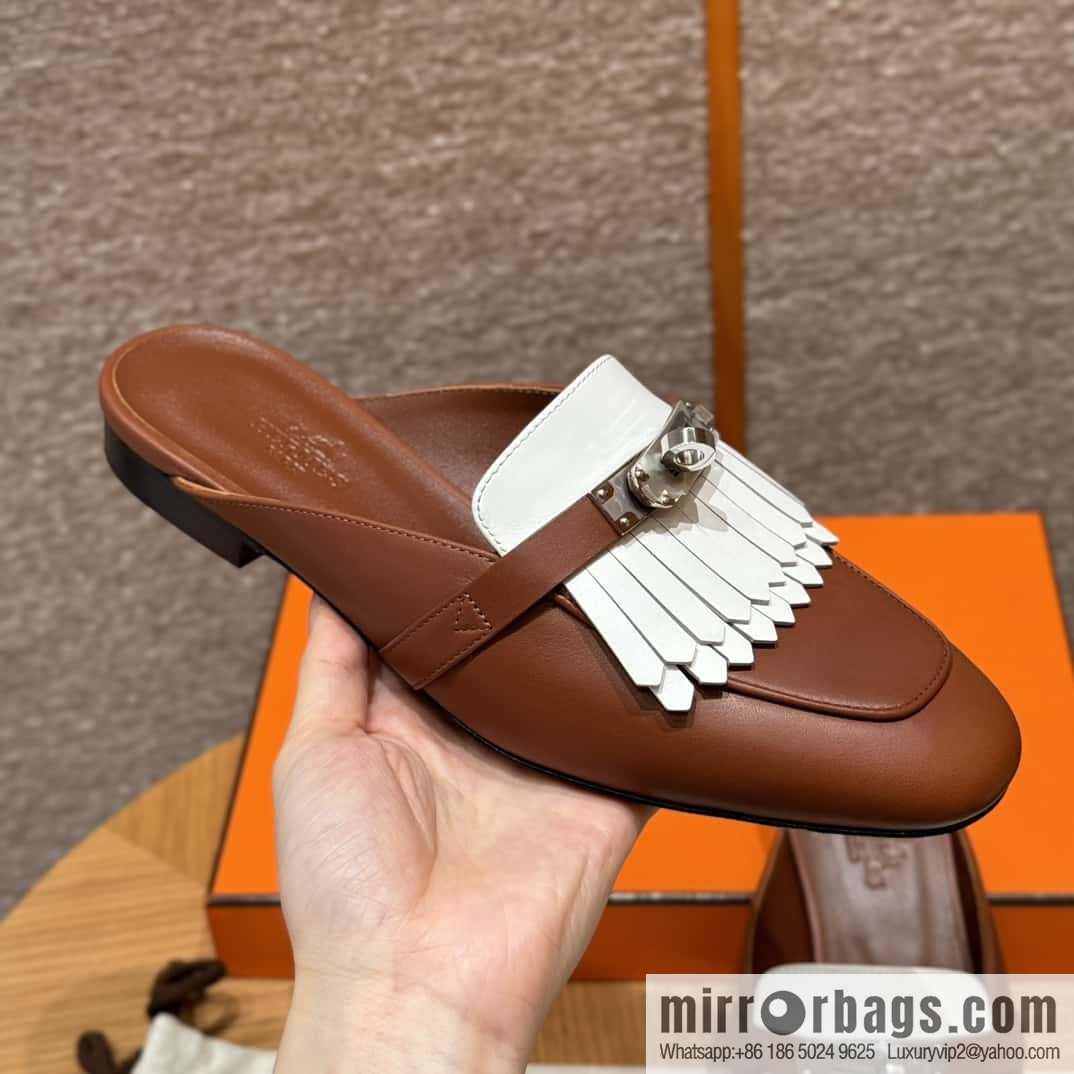 Hermès 192 Royal loafers, saddle brown/34/Favue/plain white/01/Blanc suede /goatskin