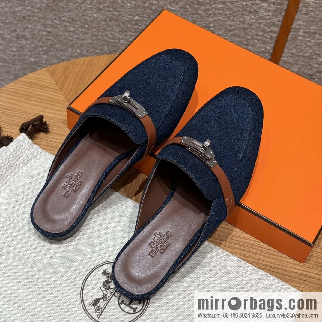 Hermès 188 OZ mule half trailers, cowboy blue/cowboy blue /Cowboy
