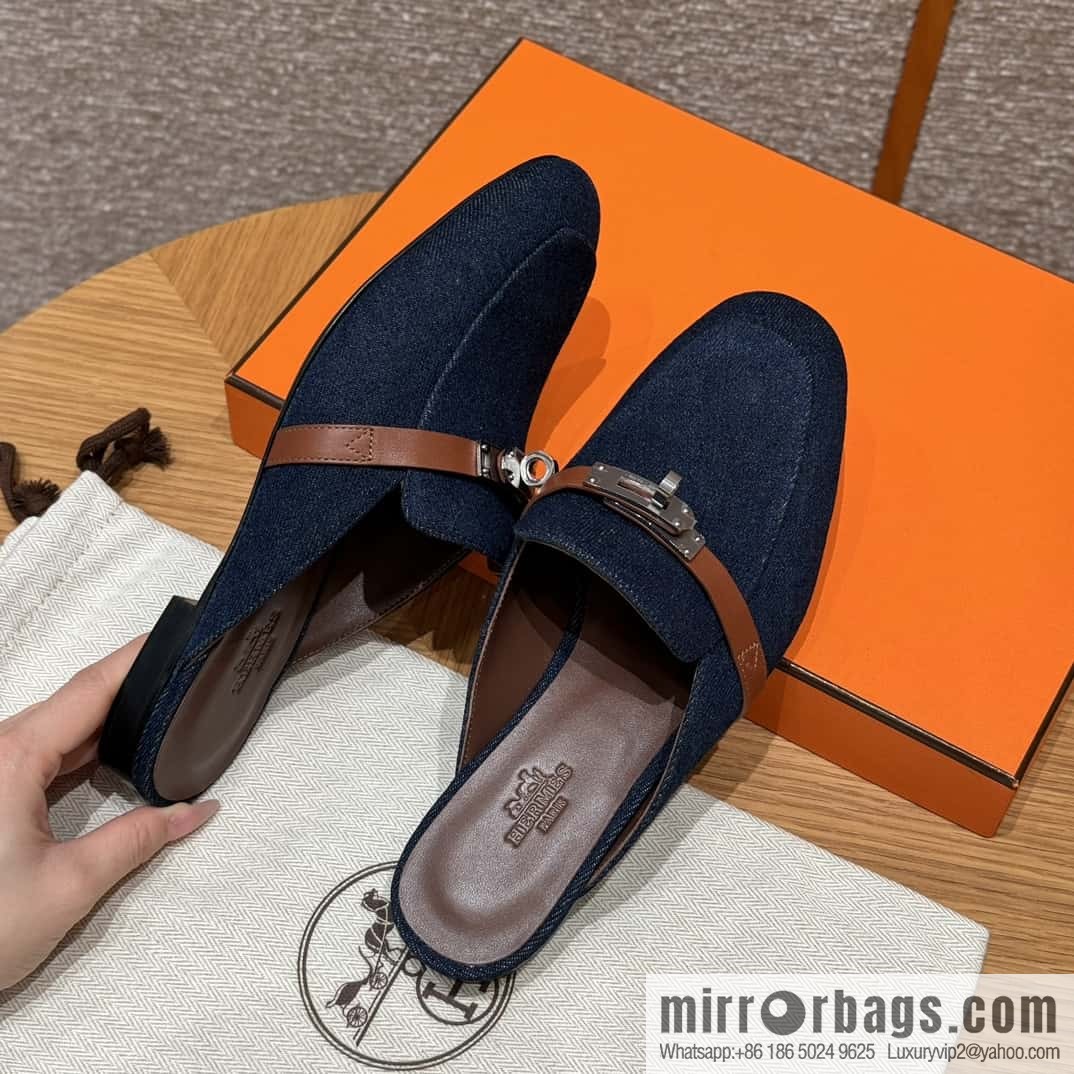 Hermès 188 OZ mule half trailers, cowboy blue/cowboy blue /Cowboy