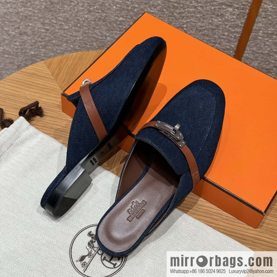 Hermès 188 OZ mule half trailers, cowboy blue/cowboy blue /Cowboy