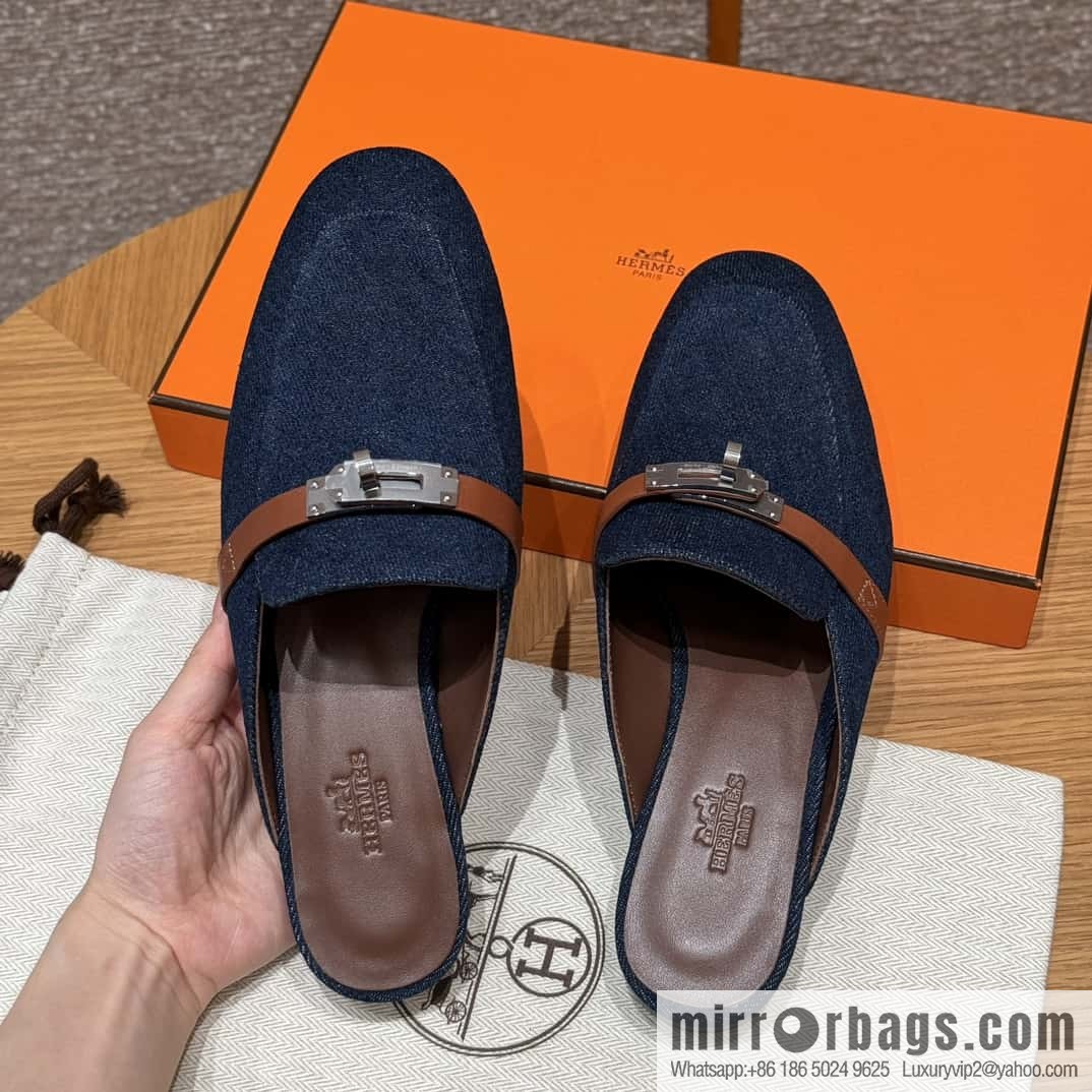 Hermès 188 OZ mule half trailers, cowboy blue/cowboy blue /Cowboy