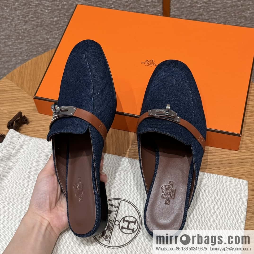 Hermès 188 OZ mule half trailers, cowboy blue/cowboy blue /Cowboy