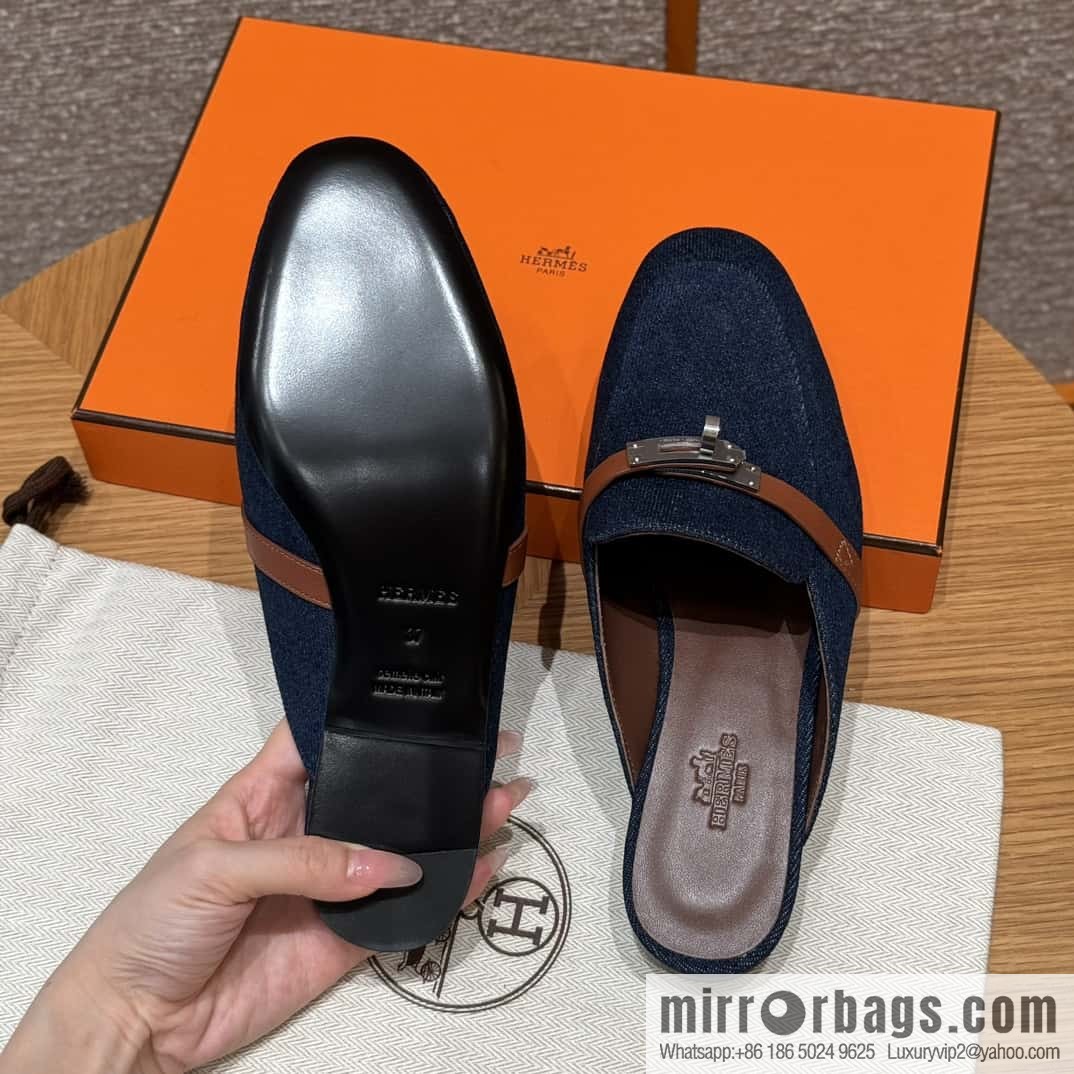 Hermès 188 OZ mule half trailers, cowboy blue/cowboy blue /Cowboy