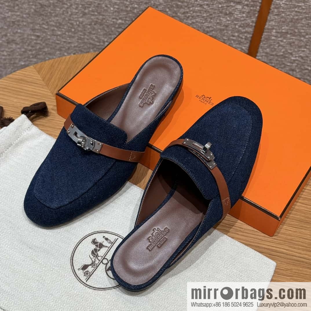 Hermès 188 OZ mule half trailers, cowboy blue/cowboy blue /Cowboy