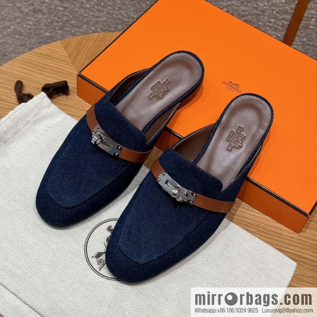 Hermès 188 OZ mule half trailers, cowboy blue/cowboy blue /Cowboy