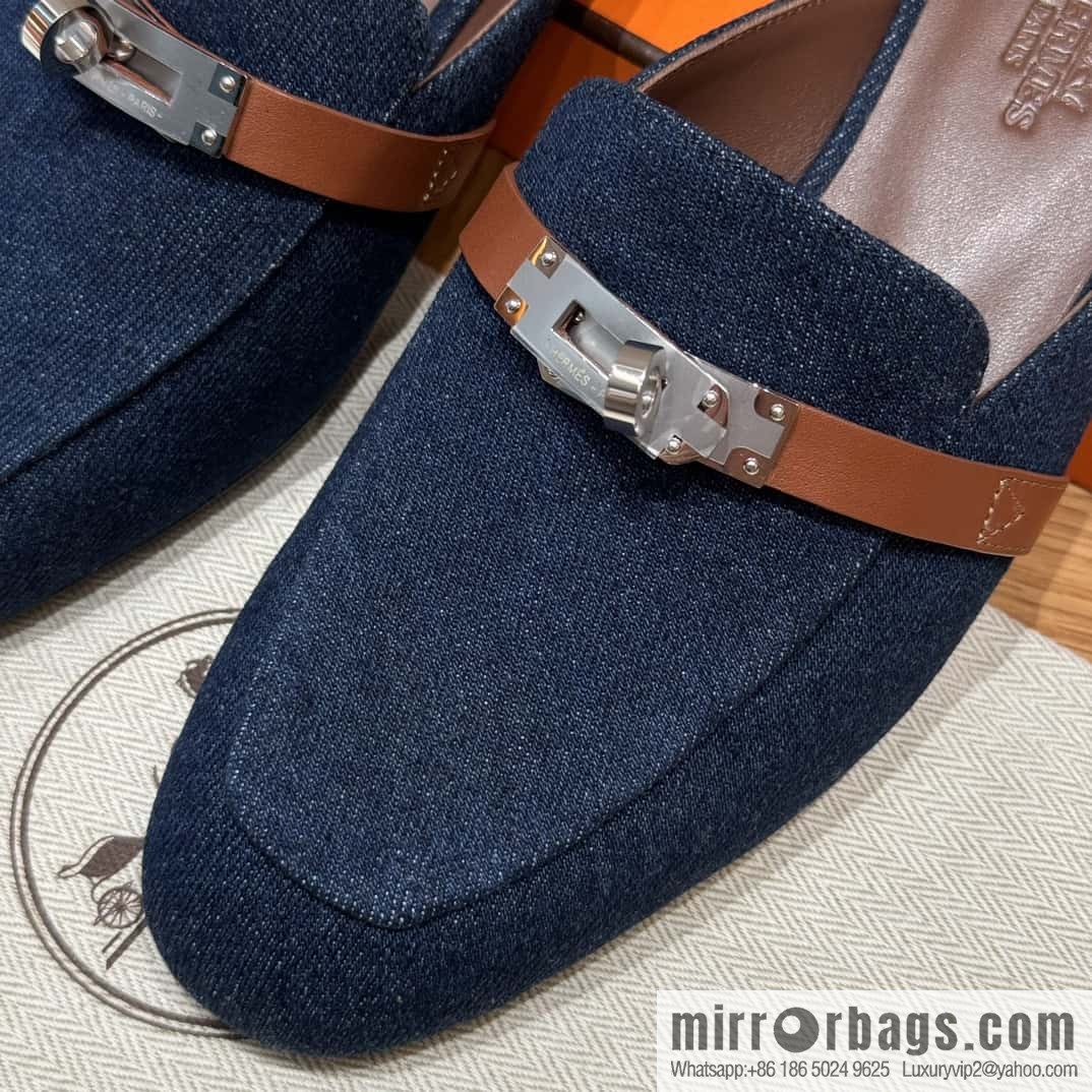 Hermès 188 OZ mule half trailers, cowboy blue/cowboy blue /Cowboy