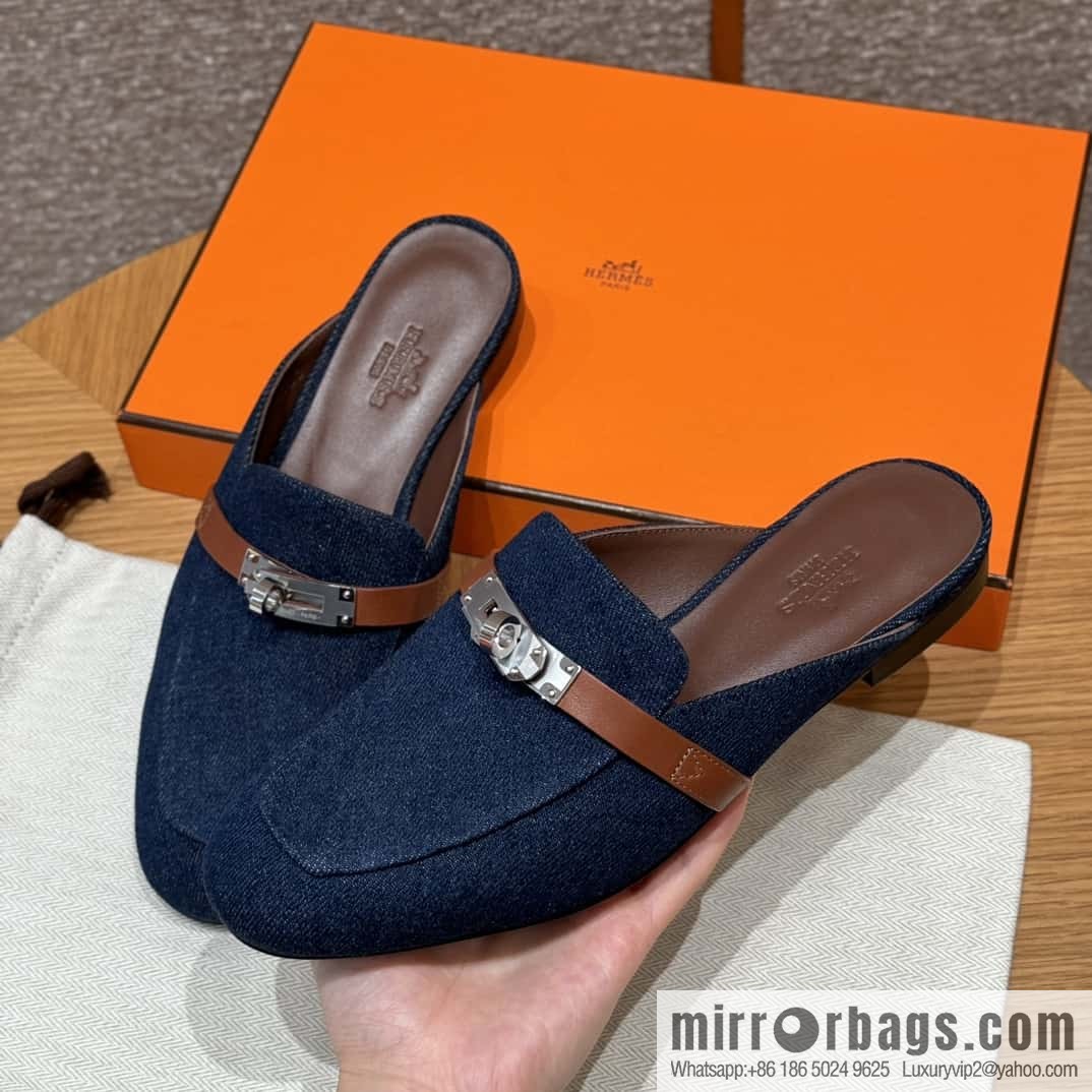 Hermès 188 OZ mule half trailers, cowboy blue/cowboy blue /Cowboy