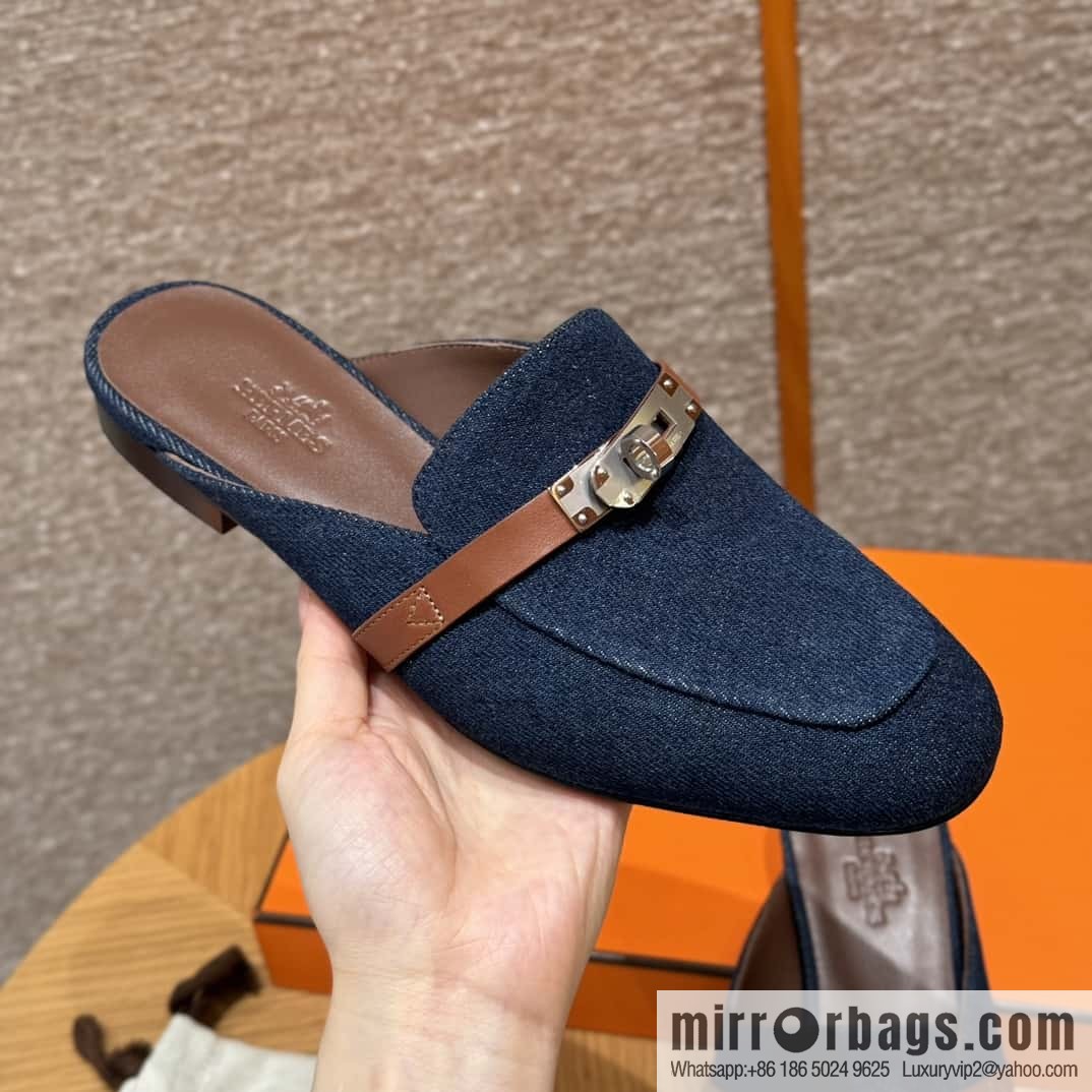 Hermès 188 OZ mule half trailers, cowboy blue/cowboy blue /Cowboy