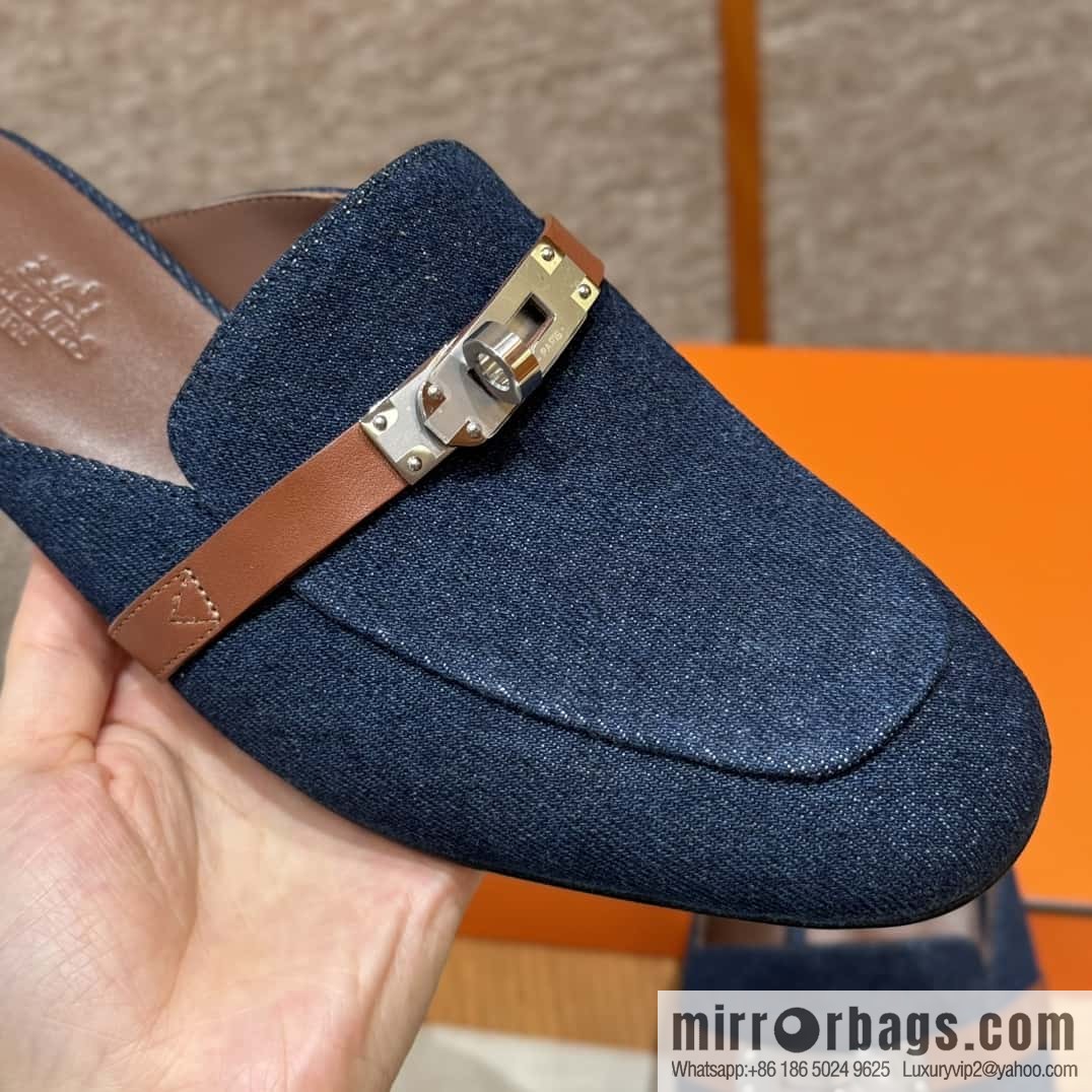 Hermès 188 OZ mule half trailers, cowboy blue/cowboy blue /Cowboy