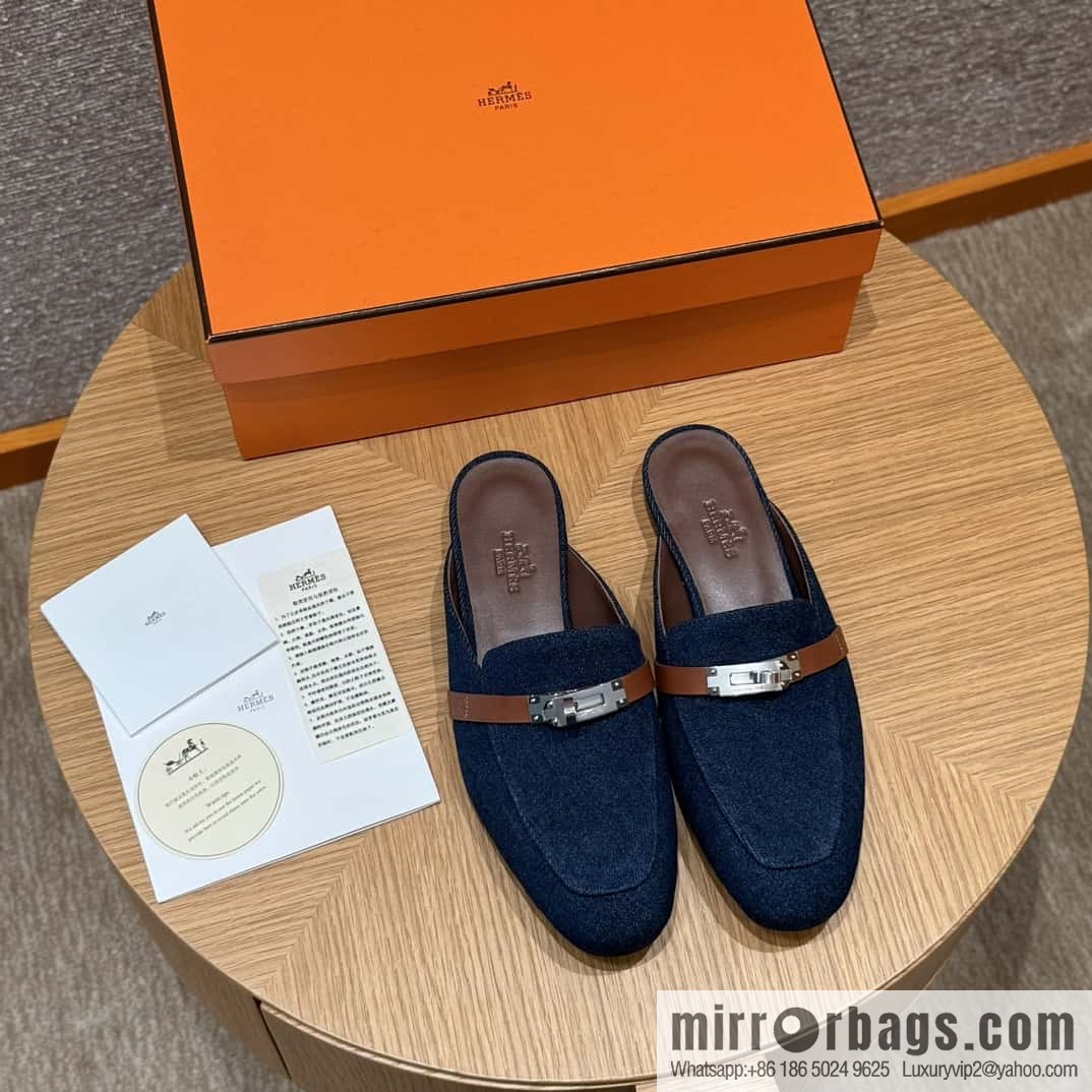 Hermès 188 OZ mule half trailers, cowboy blue/cowboy blue /Cowboy