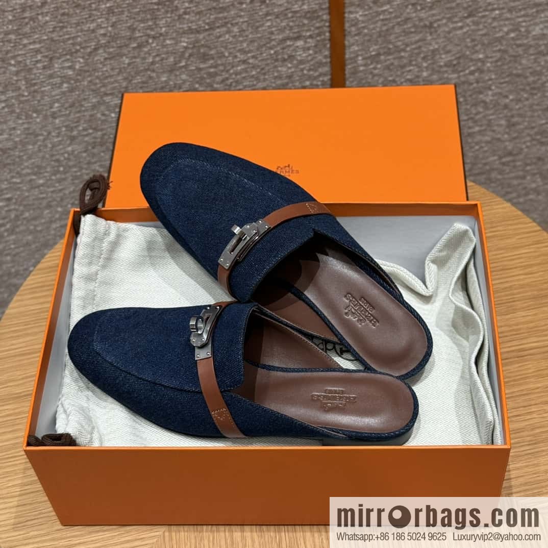 Hermès 188 OZ mule half trailers, cowboy blue/cowboy blue /Cowboy