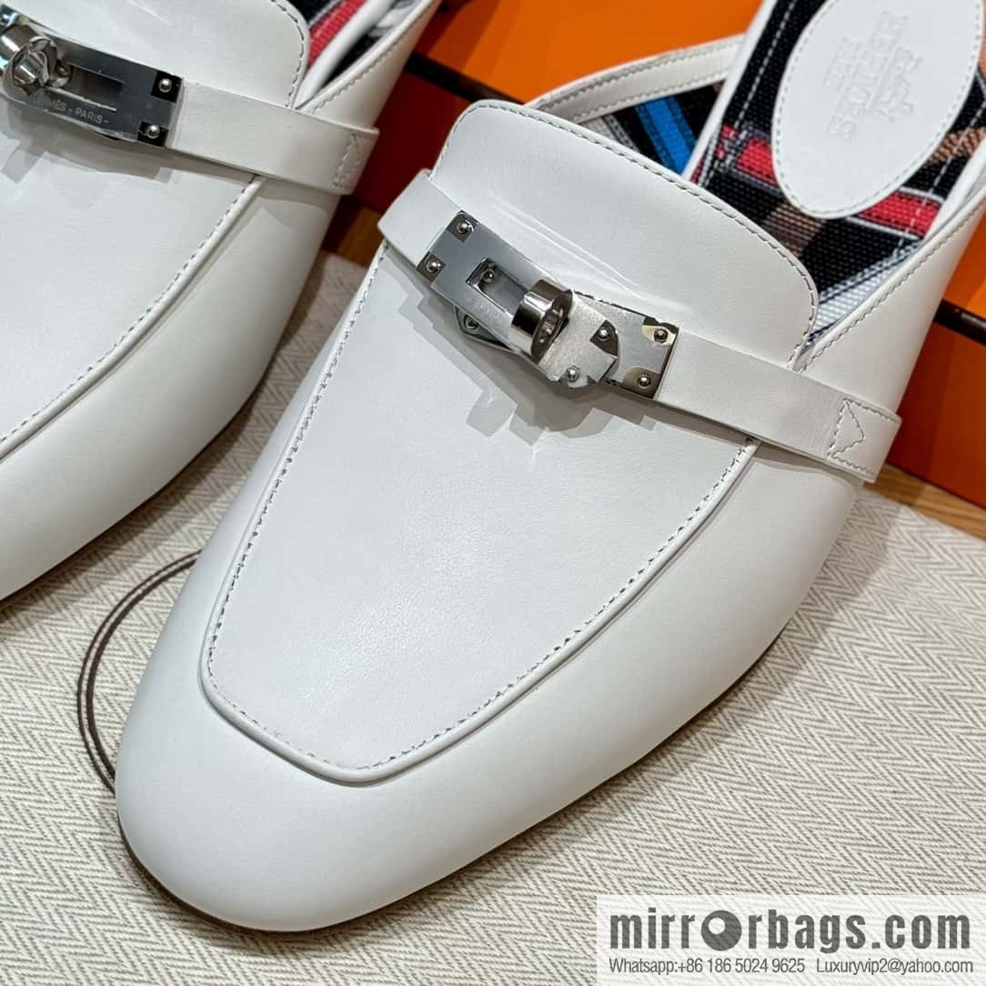 Hermès 188 OZ mules half trailers, pure white/01/Blanc goatskin/goatskin