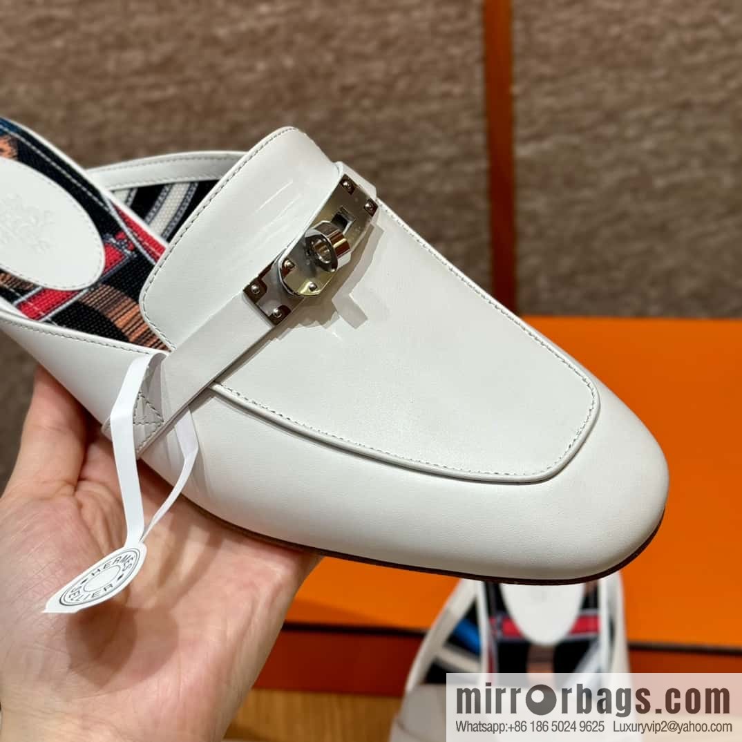 Hermès 188 OZ mules half trailers, pure white/01/Blanc goatskin/goatskin