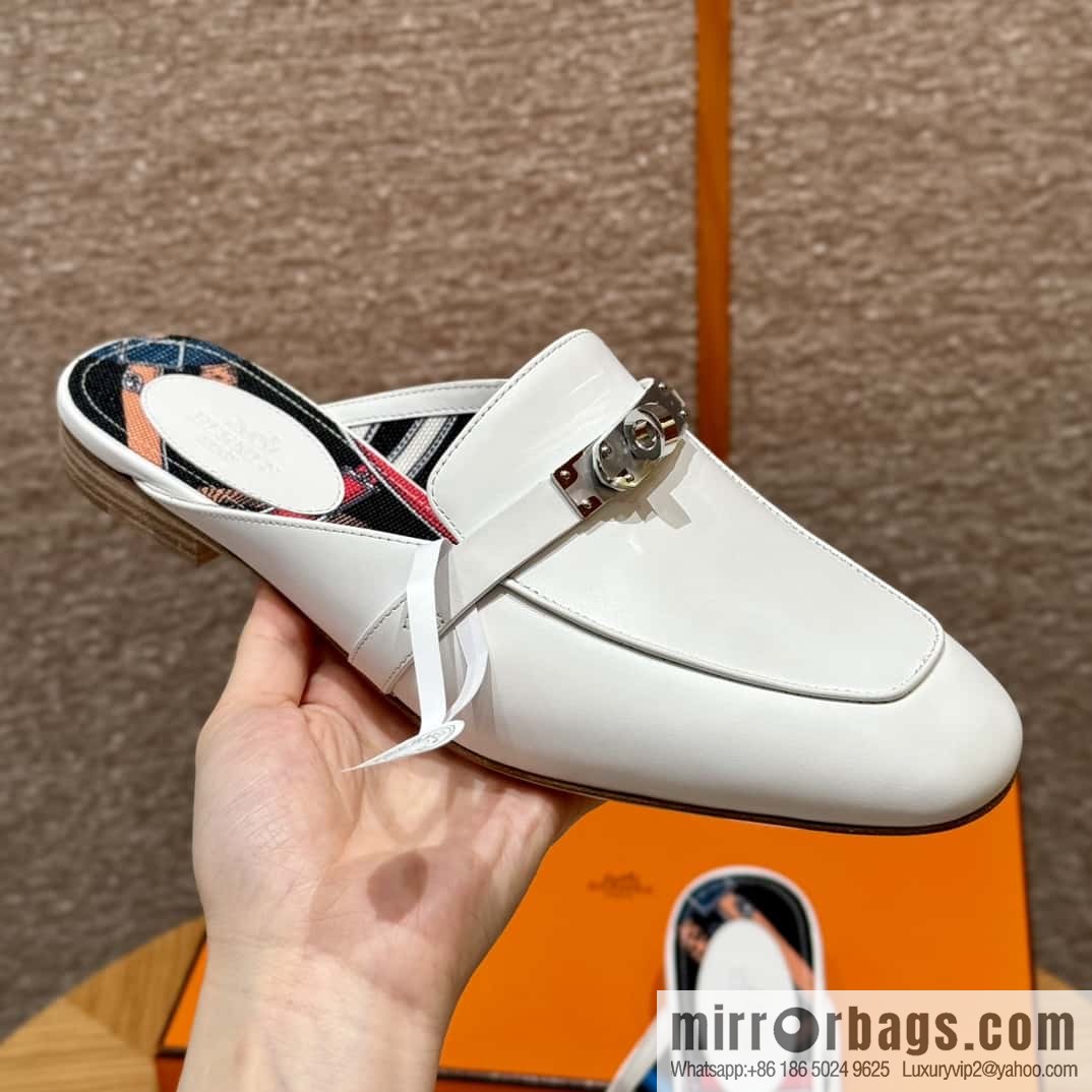 Hermès 188 OZ mules half trailers, pure white/01/Blanc goatskin/goatskin