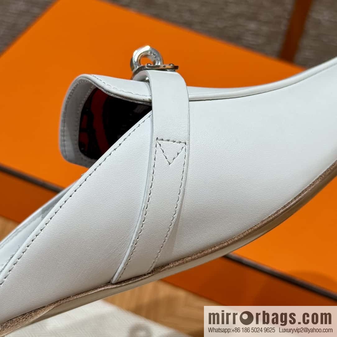 Hermès 188 OZ mules half trailers, pure white/01/Blanc goatskin/goatskin