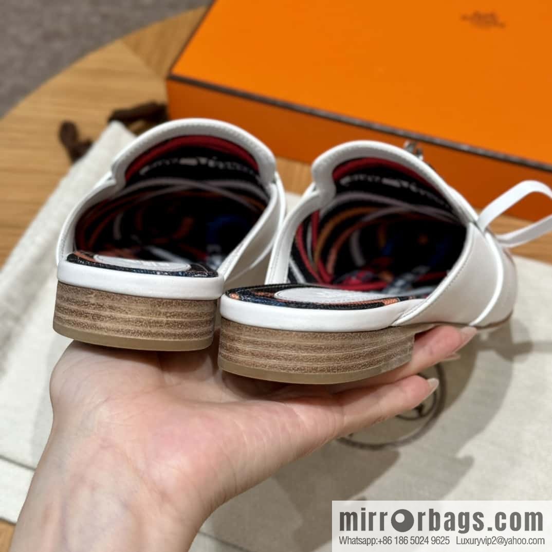 Hermès 188 OZ mules half trailers, pure white/01/Blanc goatskin/goatskin