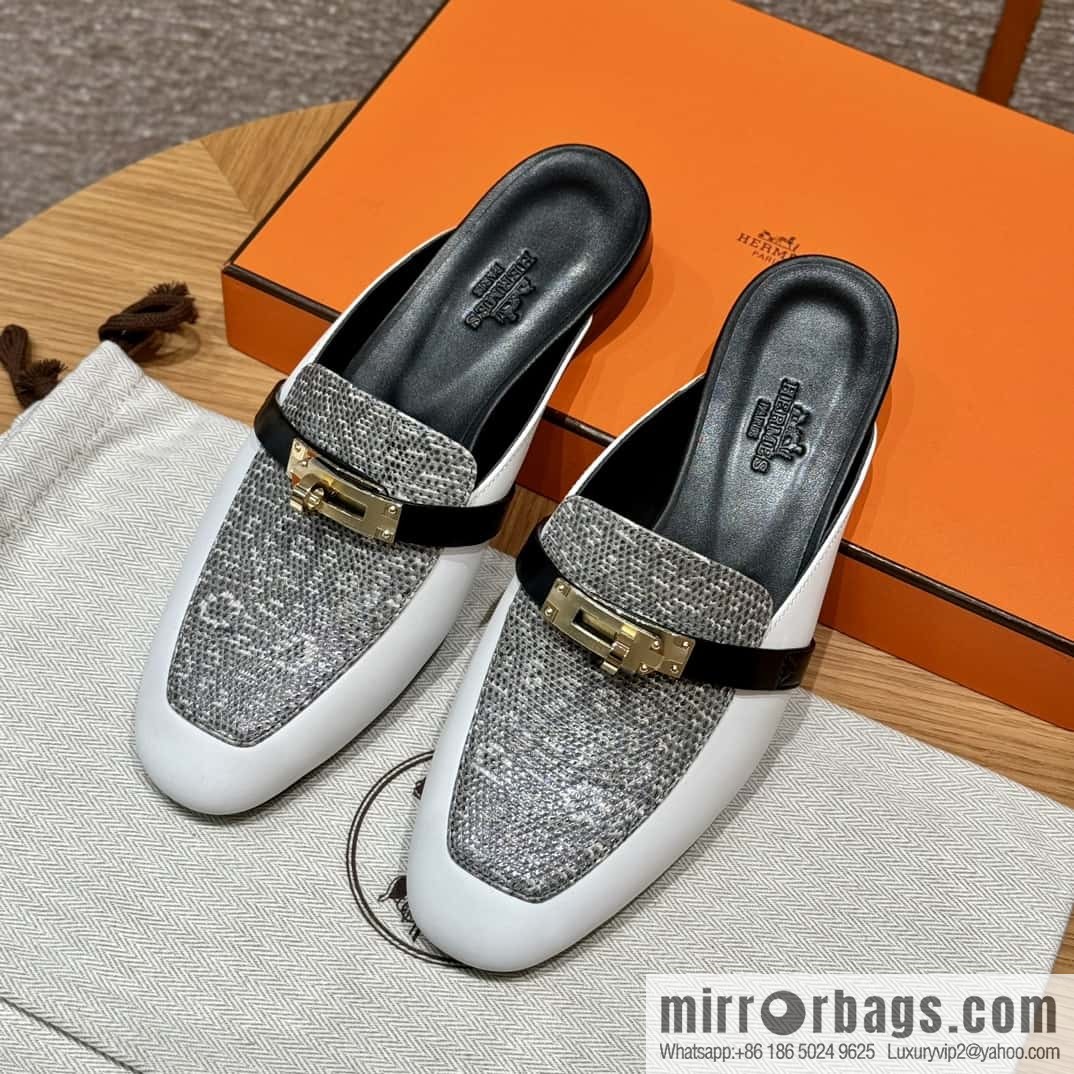 Hermès 188 OZ mule half drag, lizard 🦎 primary color /1B/Ombre Lizard/Lizard🦎