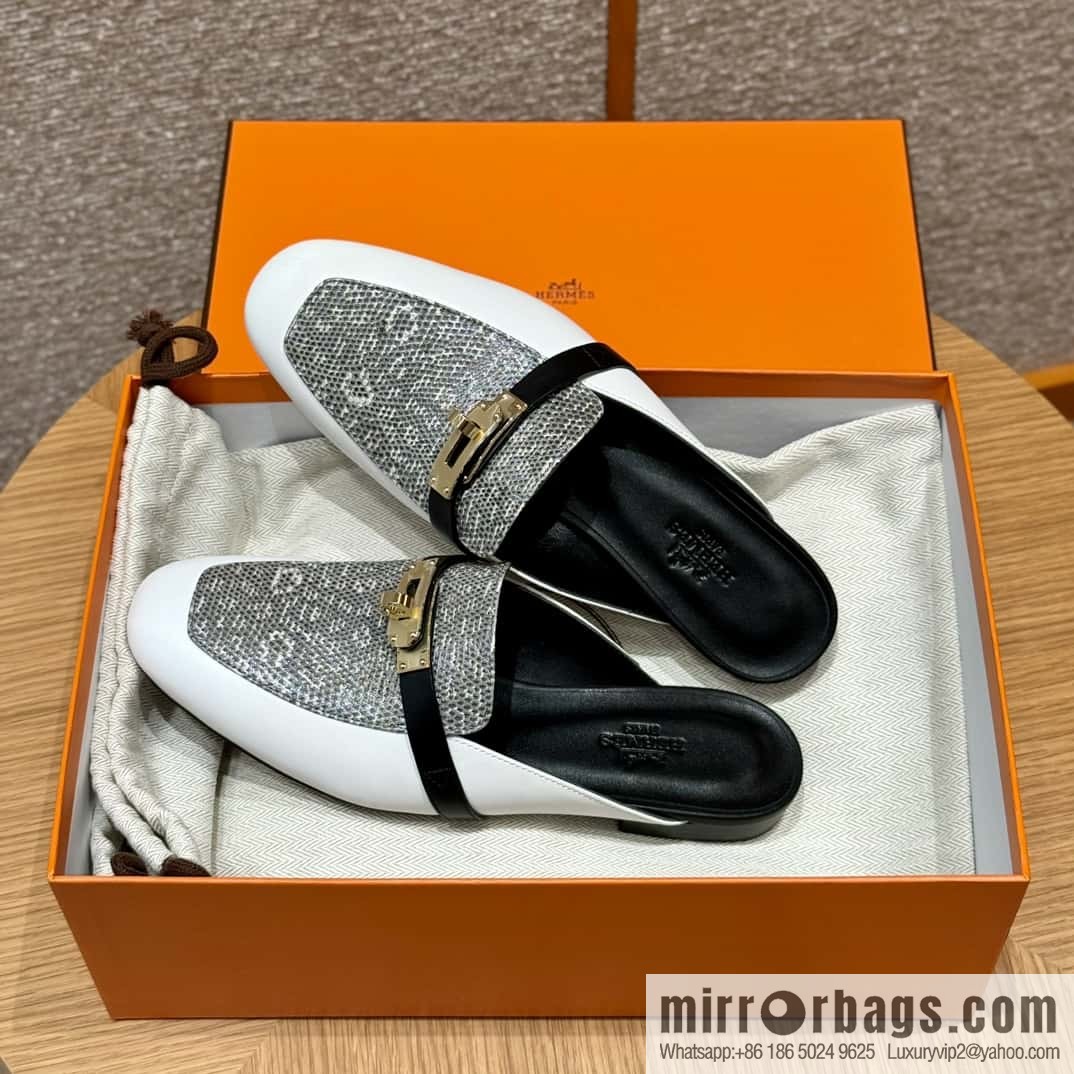 Hermès 188 OZ mule half drag, lizard 🦎 primary color /1B/Ombre Lizard/Lizard🦎