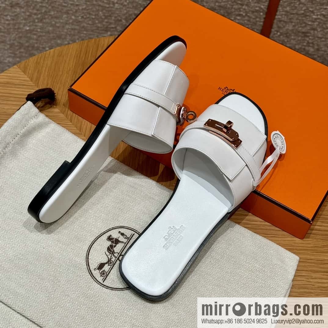 Hermès 183Kelly tow sandals Gigi50 white/01Blanc calfskin /calfskin