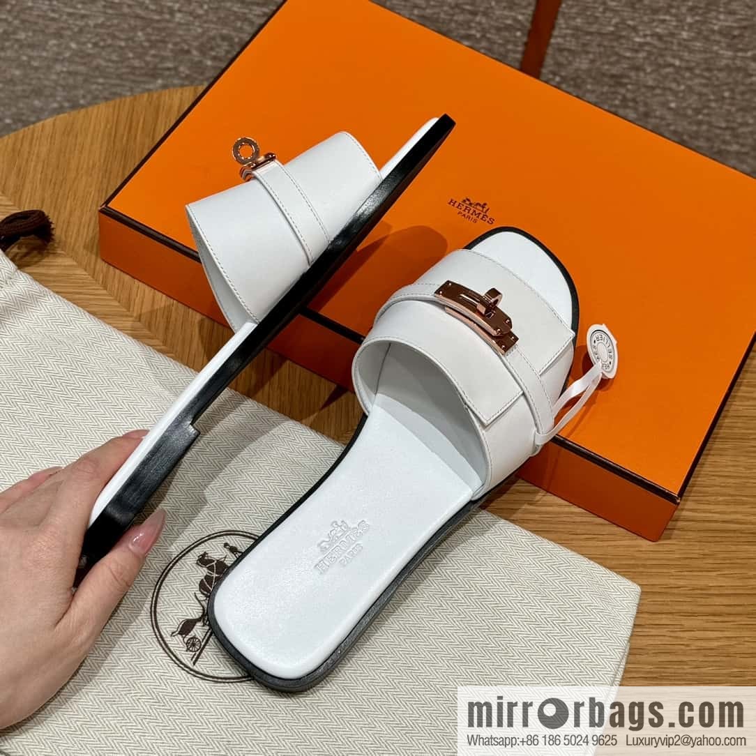 Hermès 183Kelly tow sandals Gigi50 white/01Blanc calfskin /calfskin
