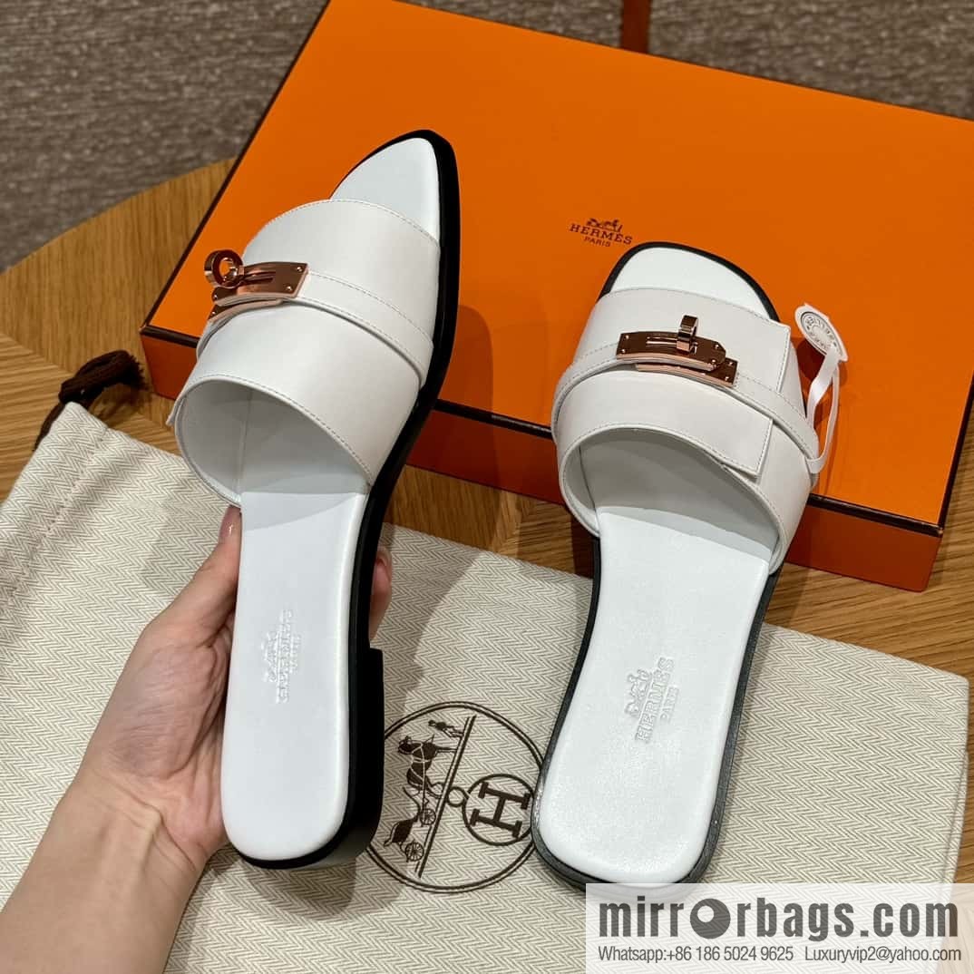 Hermès 183Kelly tow sandals Gigi50 white/01Blanc calfskin /calfskin