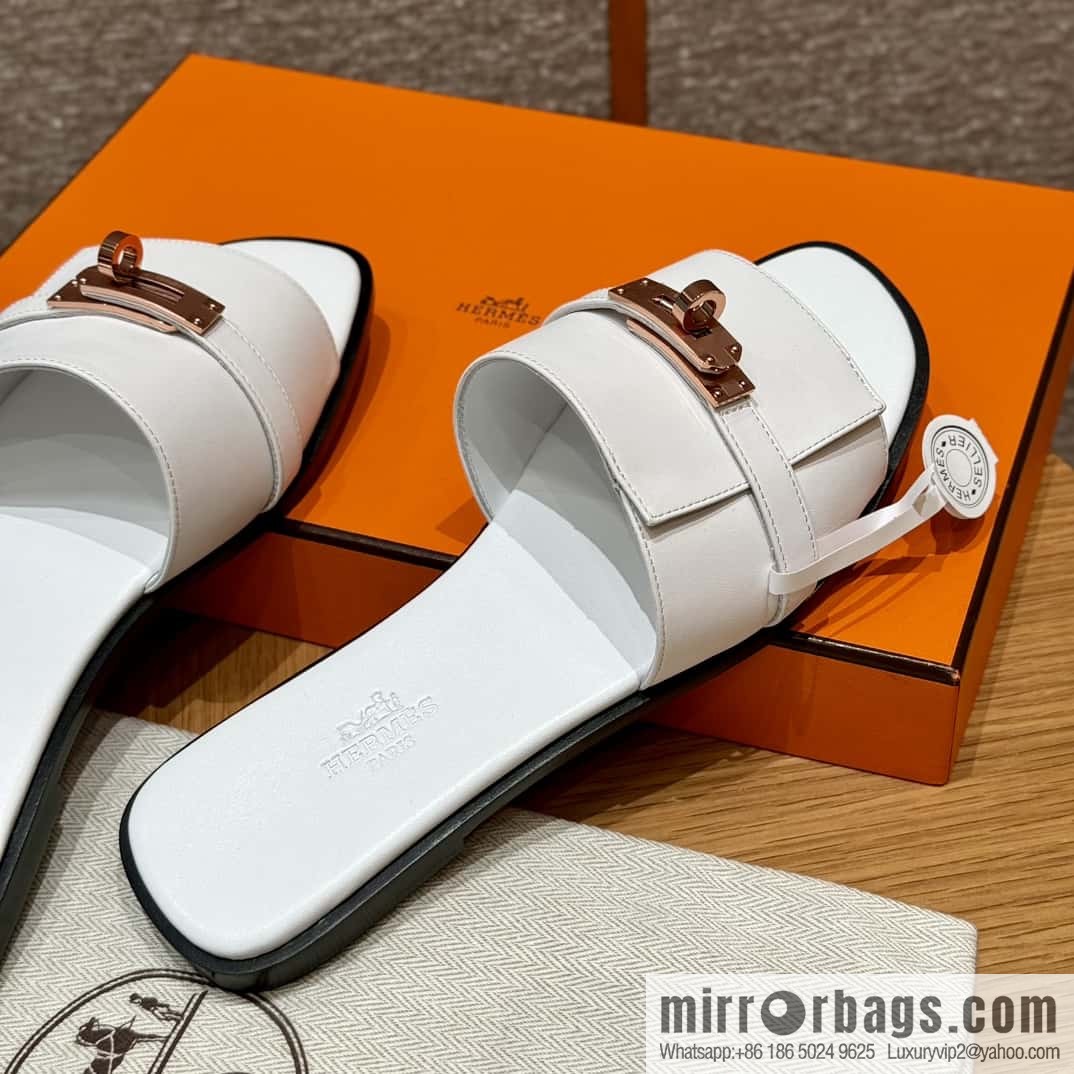 Hermès 183Kelly tow sandals Gigi50 white/01Blanc calfskin /calfskin