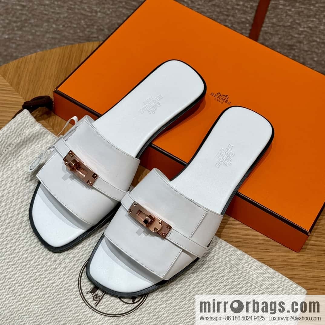 Hermès 183Kelly tow sandals Gigi50 white/01Blanc calfskin /calfskin
