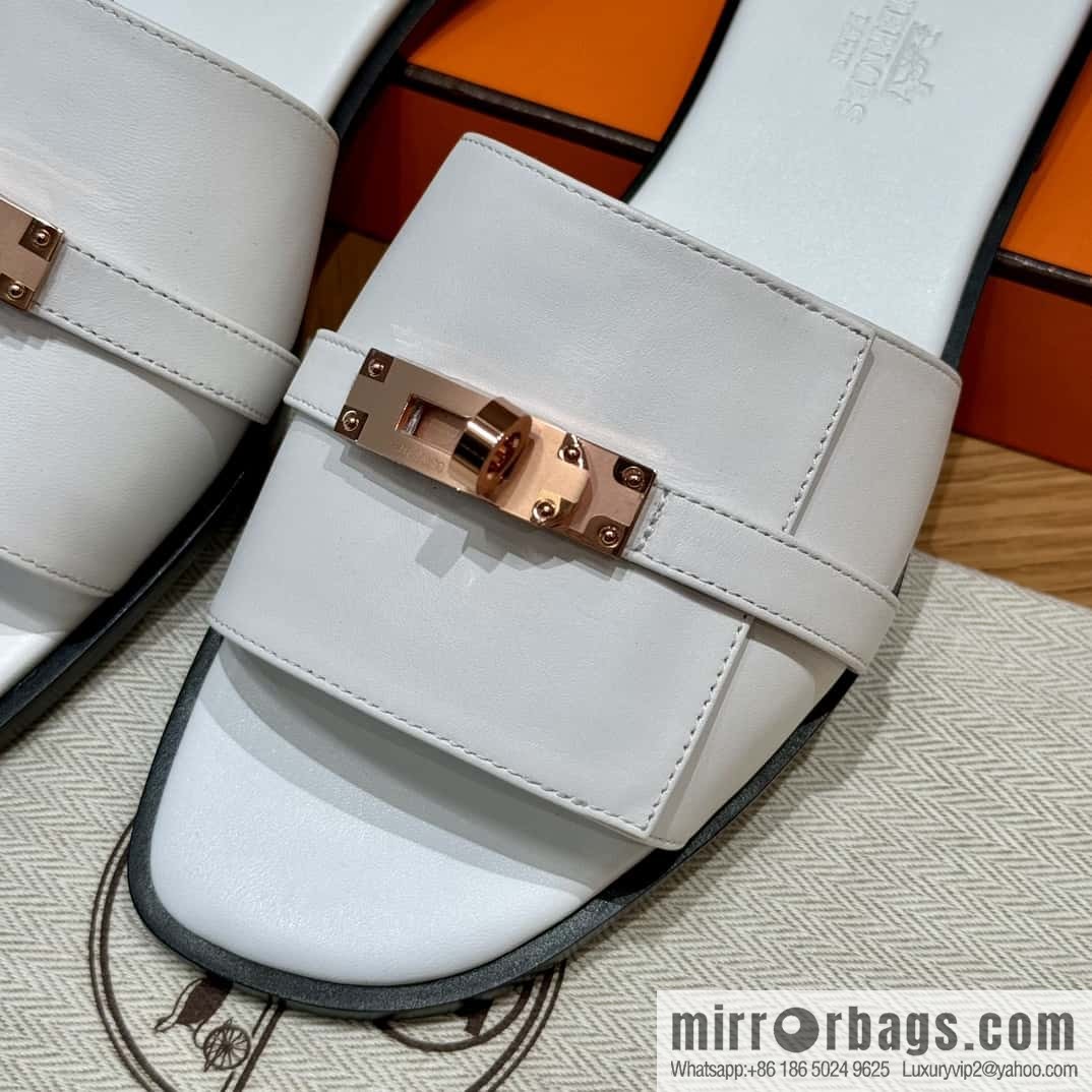 Hermès 183Kelly tow sandals Gigi50 white/01Blanc calfskin /calfskin