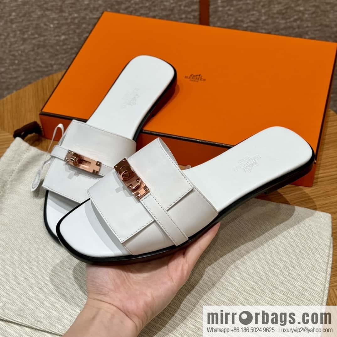 Hermès 183Kelly tow sandals Gigi50 white/01Blanc calfskin /calfskin