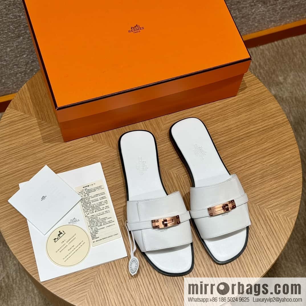 Hermès 183Kelly tow sandals Gigi50 white/01Blanc calfskin /calfskin