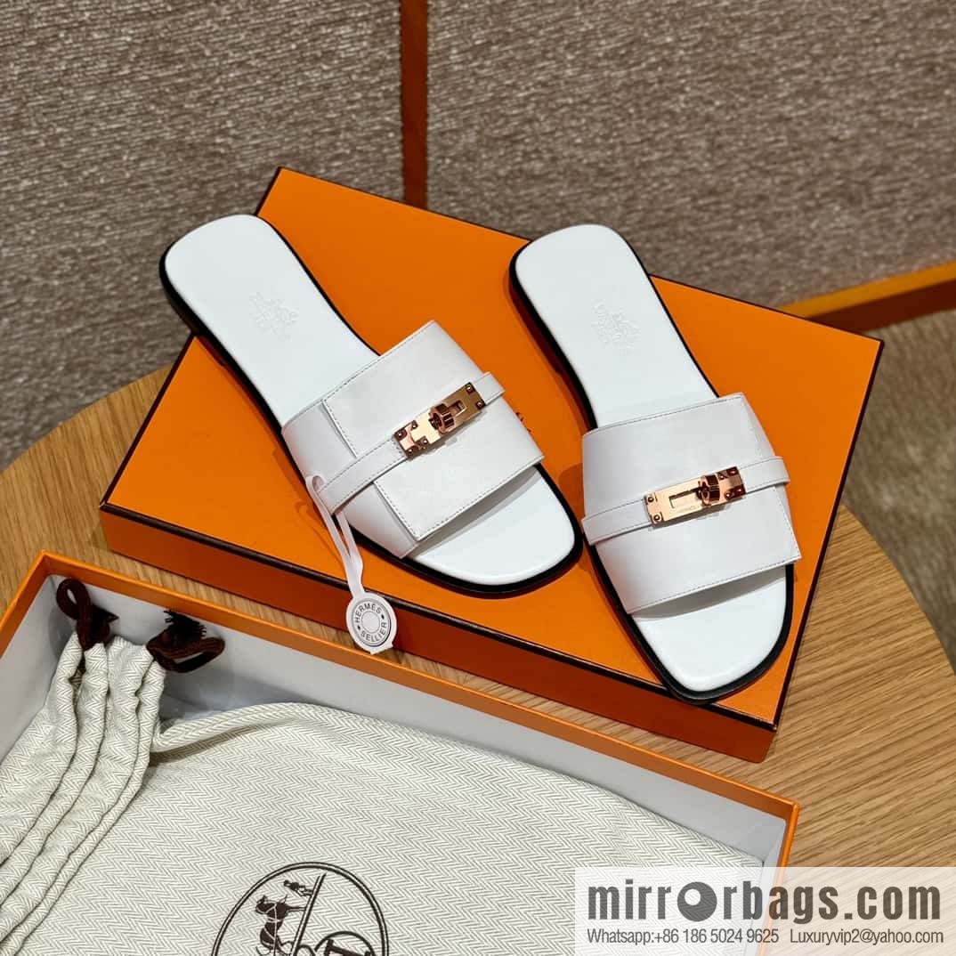 Hermès 183Kelly tow sandals Gigi50 white/01Blanc calfskin /calfskin