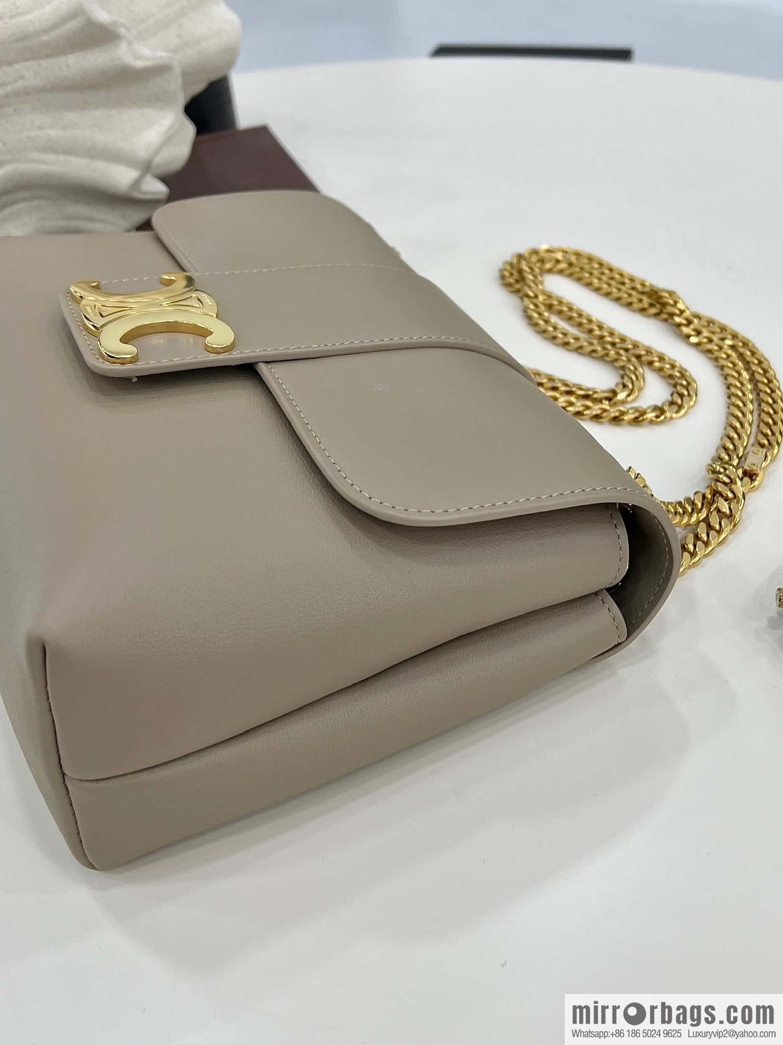 CELINE VICTOIRE medium soft cow leather (fabric) handbag 115853 apricot
