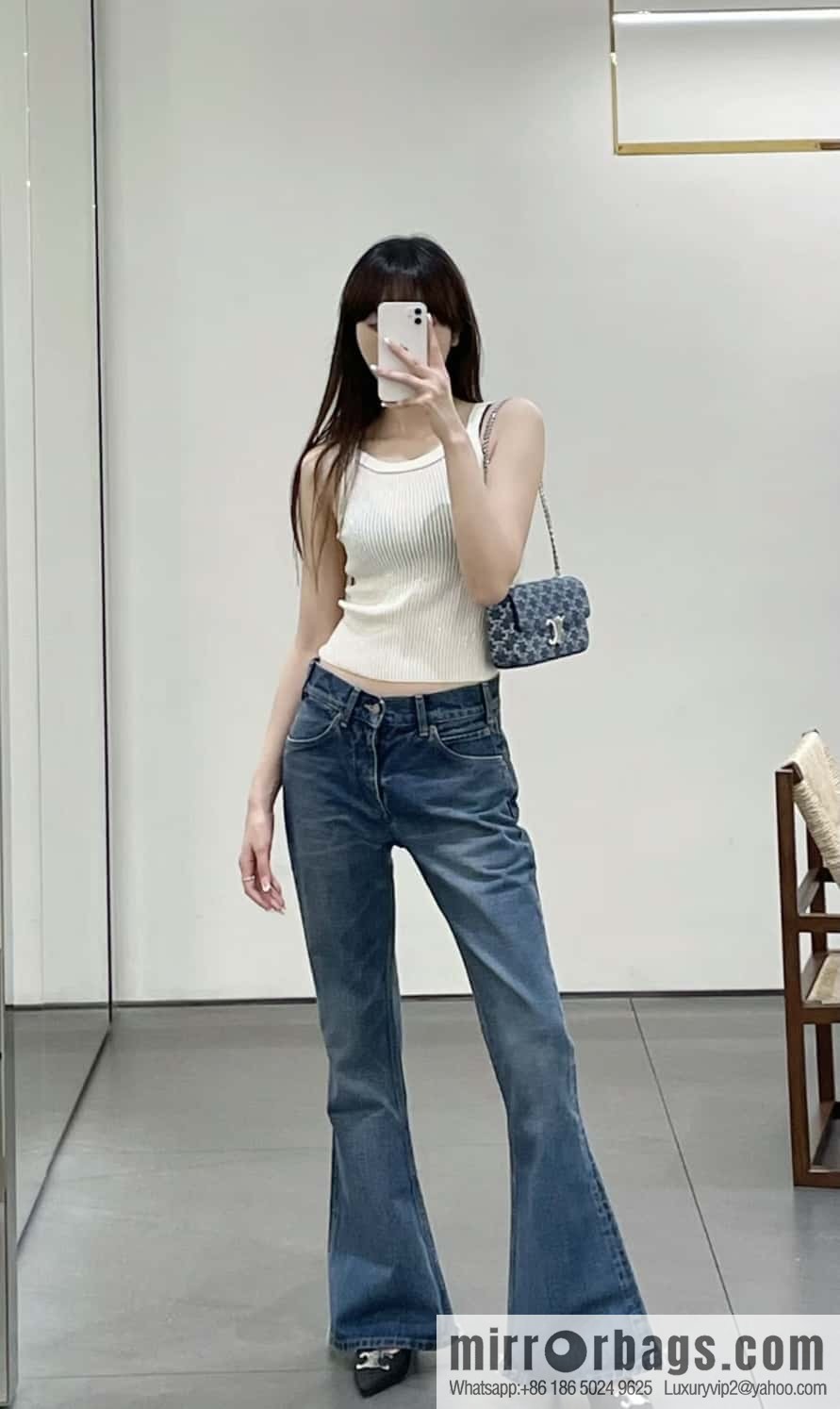 CELINE TRIOMPHE denim chain strap backpack 115202 denim