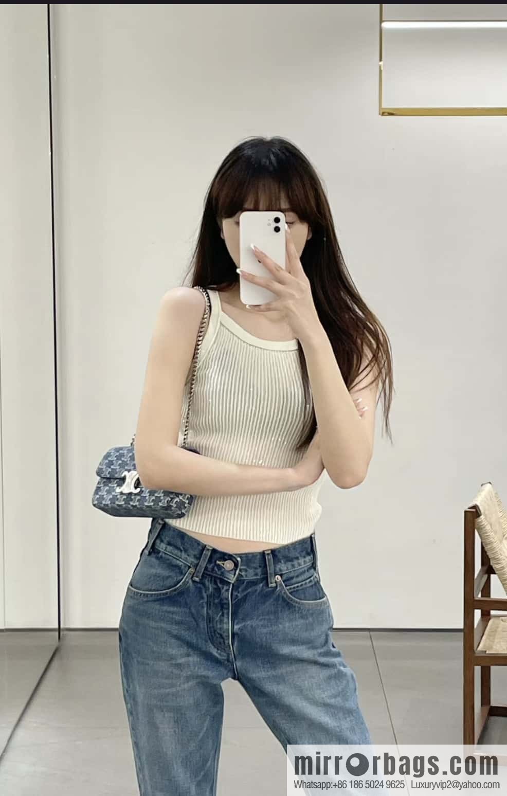 CELINE TRIOMPHE denim chain strap backpack 115202 denim