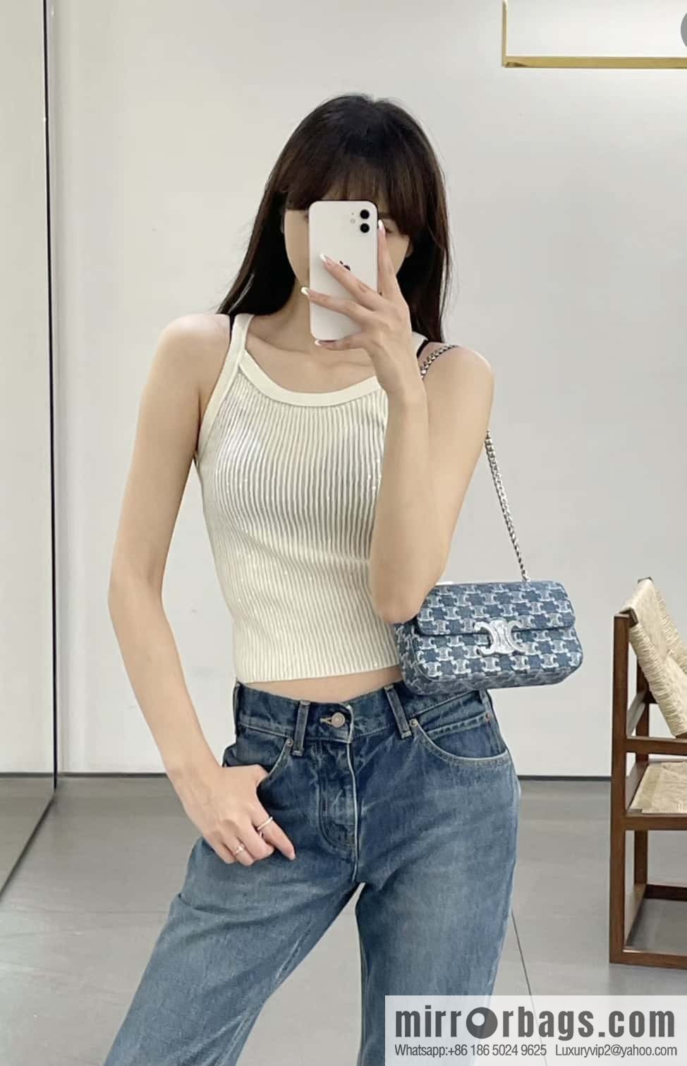 CELINE TRIOMPHE denim chain strap backpack 115202 denim