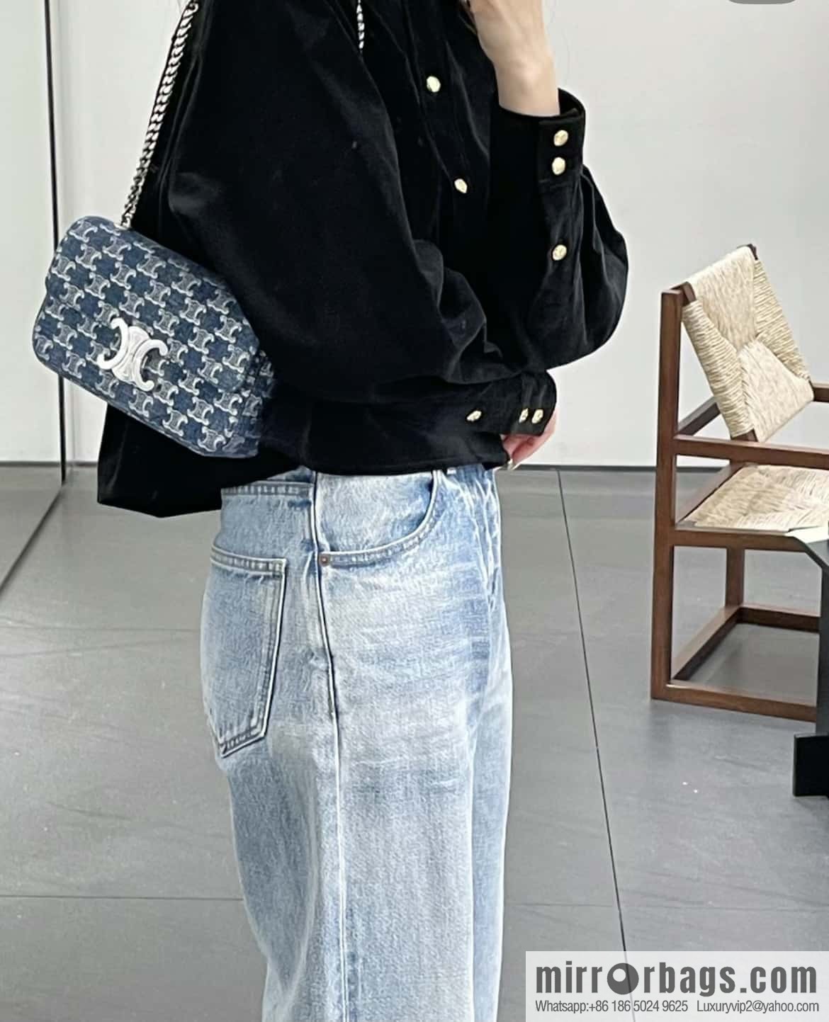 CELINE TRIOMPHE denim chain strap backpack 115202 denim